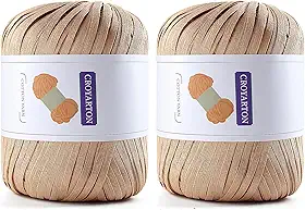 Pacote com 2 fios de ráfia para crochê, fio de algodão macio para crochê, bolsa de praia de verão, 228 jardas/fio de papel de fita de 100 g para iniciantes, bolsa de tricô manual DIY (marrom)