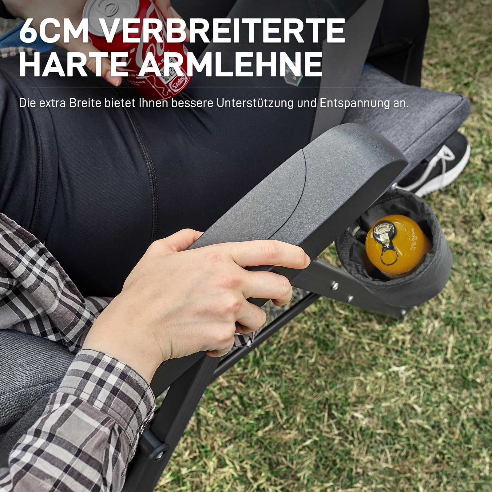EVER ADVANCED Campingstuhl Faltbar Rückenverstellbar in 4 Positionen bis 150 KG Klappstuhl 6cm Dicke Gepolstert mit Seitentasche Getränkhalter Gartenstuhl Hohe Lehne Angelstuhl für Camp Garten Balkon