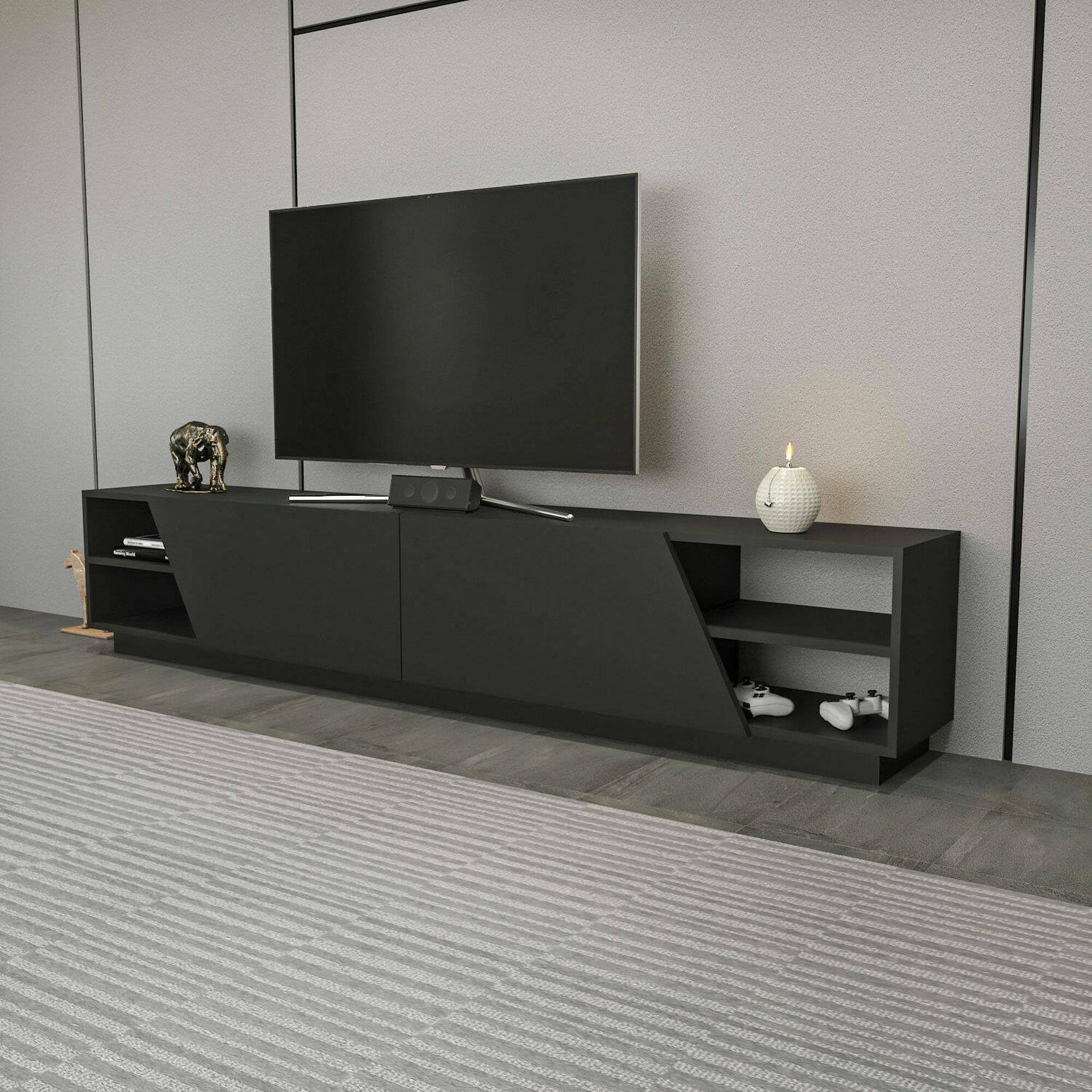 Dmora - Mobile porta TV Nyx, Credenza da soggiorno, Armadio basso per TV, Base parete attrezzata, 240x37h47 cm, Antracite