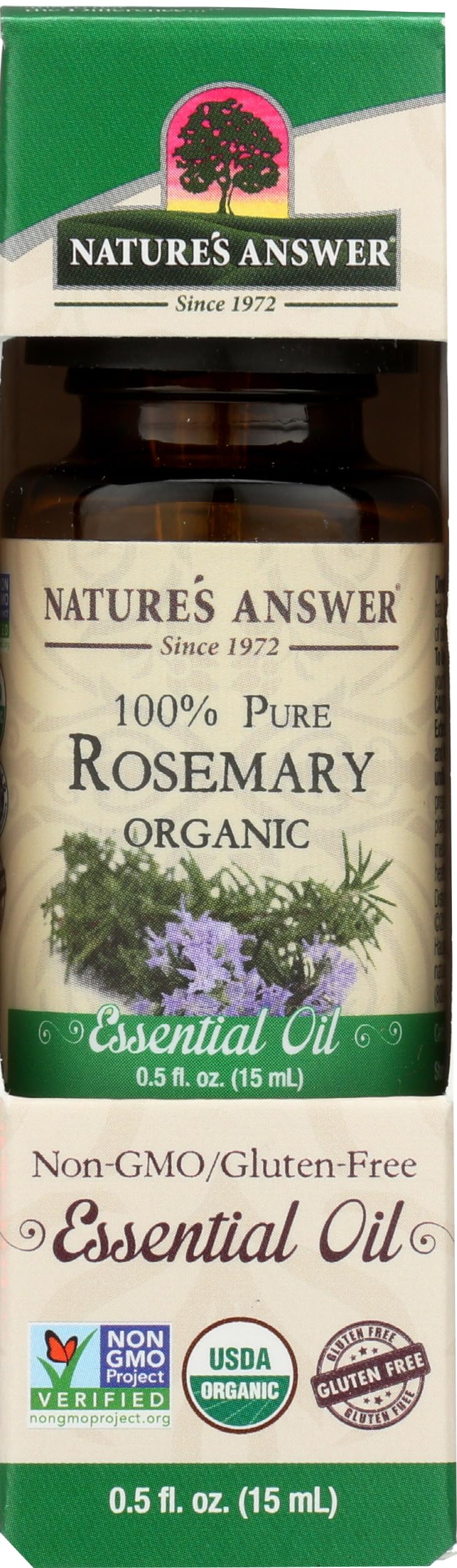 Nature’s Answer USDA Organic Rosemary Essential Oil, 100% Pure | Natural Aromatherapy Oil for Diffuser/Humidifier, Steam Distilled 0.5 fl oz. (15ml) | Made in USA