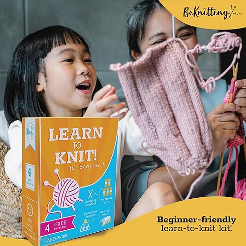 Miniatura 9 de BeKnitting Kit de tejido para principiantes adultos y niños - Aprende a tejer - Hilo, fabricantes de pompones, agujas y otros suministros