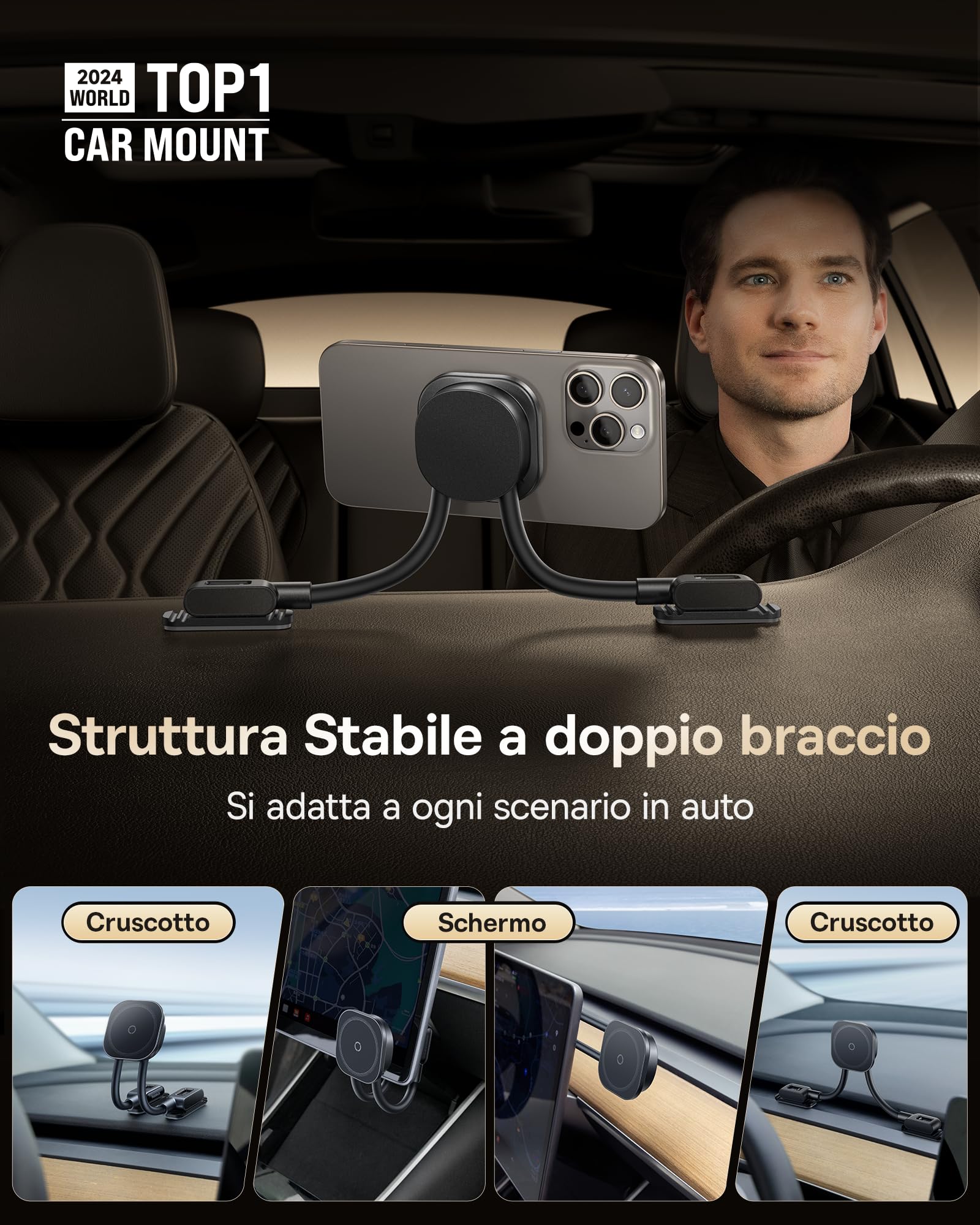 Baseus C03s Supporto per Cellulare Auto Magnete, Magnetico Magsafe Supporto per Telefono Auto con 2 bracci flessibili, Porta Universale per Telefono 20N Compatibile con iPhone Samsung