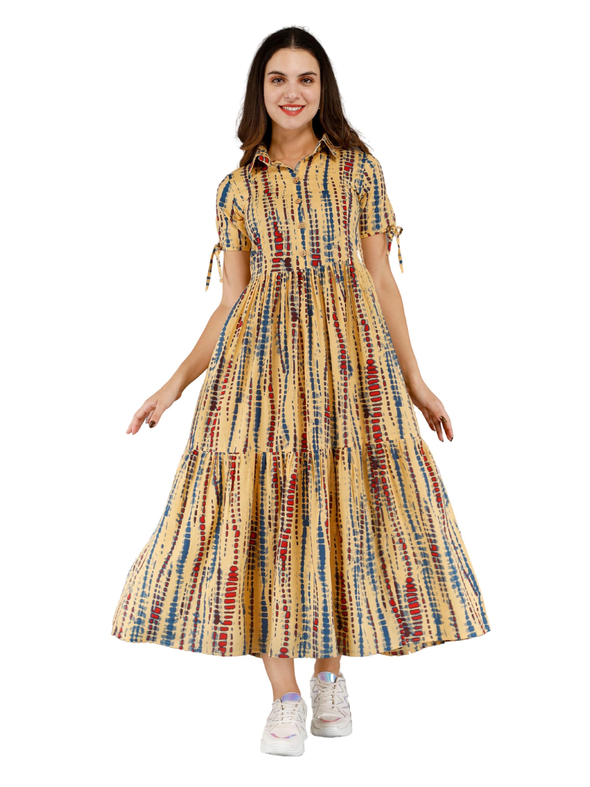 Women's Cotton Fabric Collared Neck Half Sleeves Floral Printed Maternity Kurti with Side Zipper