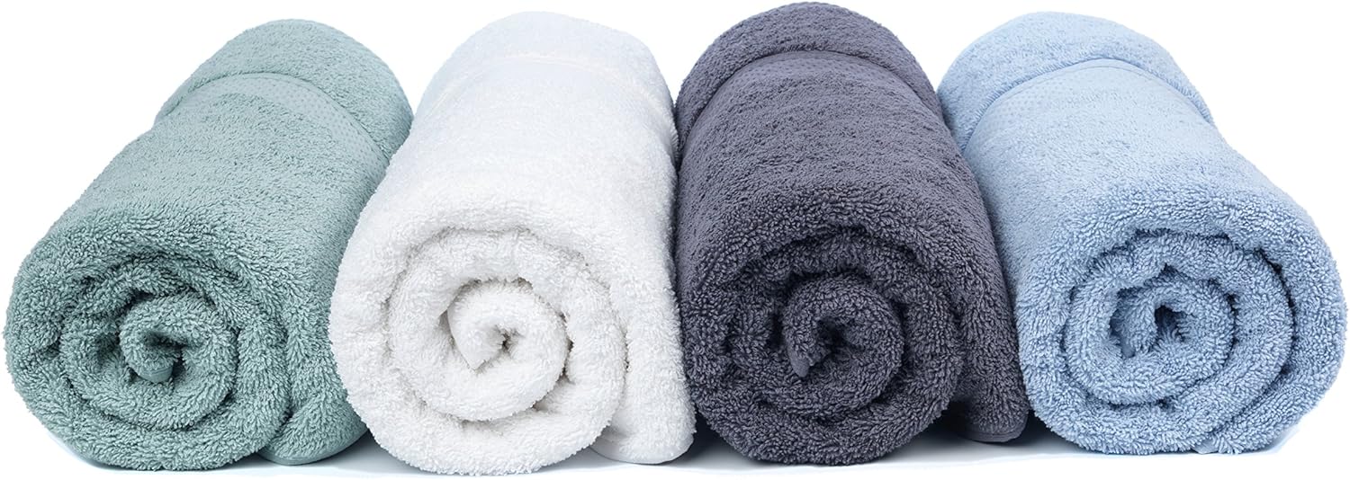 700 GSM Premium Bath Towels Set of 4-100% Cotton, Super Soft, Ultra Absorbent (30" X 52") (White)