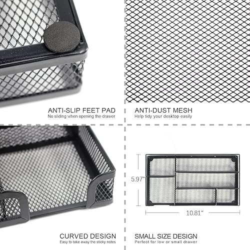 Miniatura 3 de ROSROSE Bandeja organizadora de cajones de escritorio, organizador de cajones de malla metálica con 5 compartimentos, organizador de cajones de