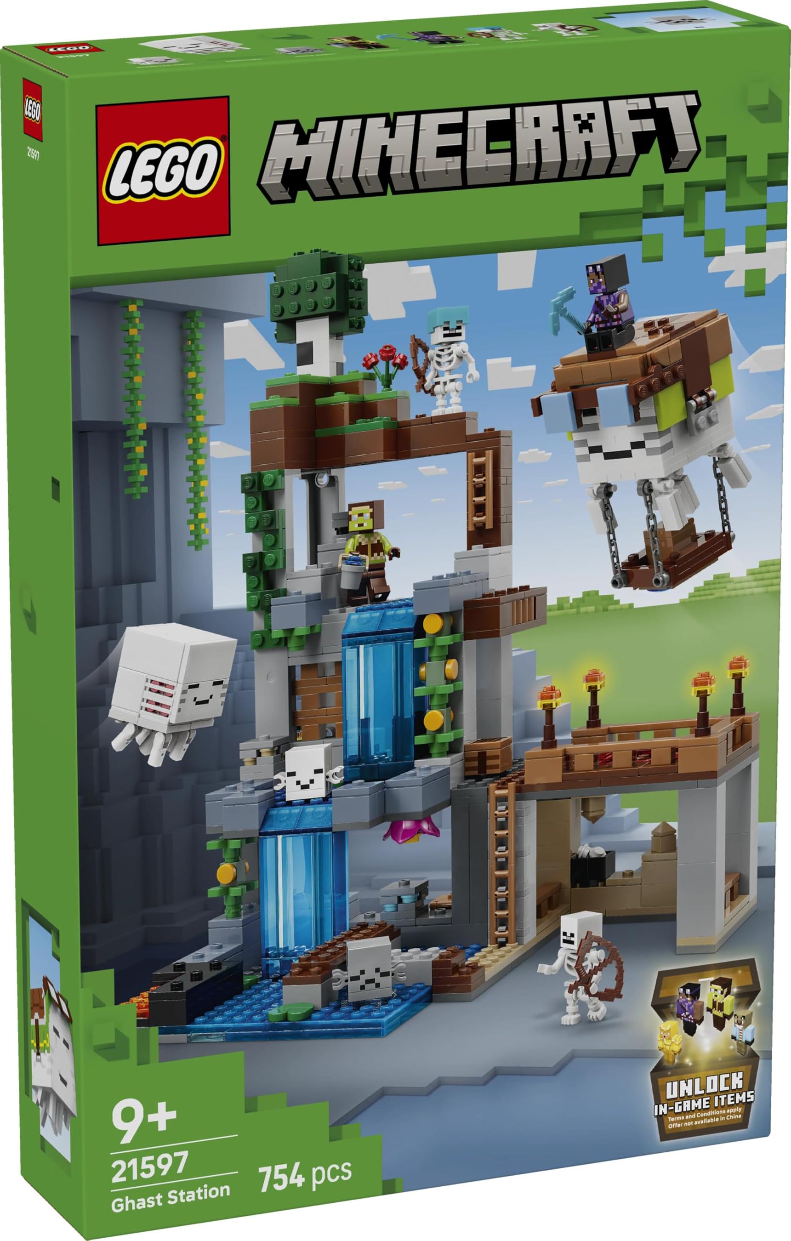 LEGO Minecraft Ghast-Station - Spielzeug mit 8 Figuren inkl. 2 Skelette und 4 Ghasts mit Zubehör - Zimmerdeko für Kinder - Gaming-Geschenk für Jungen, Mädchen und Fans ab 9 Jahren - 21597