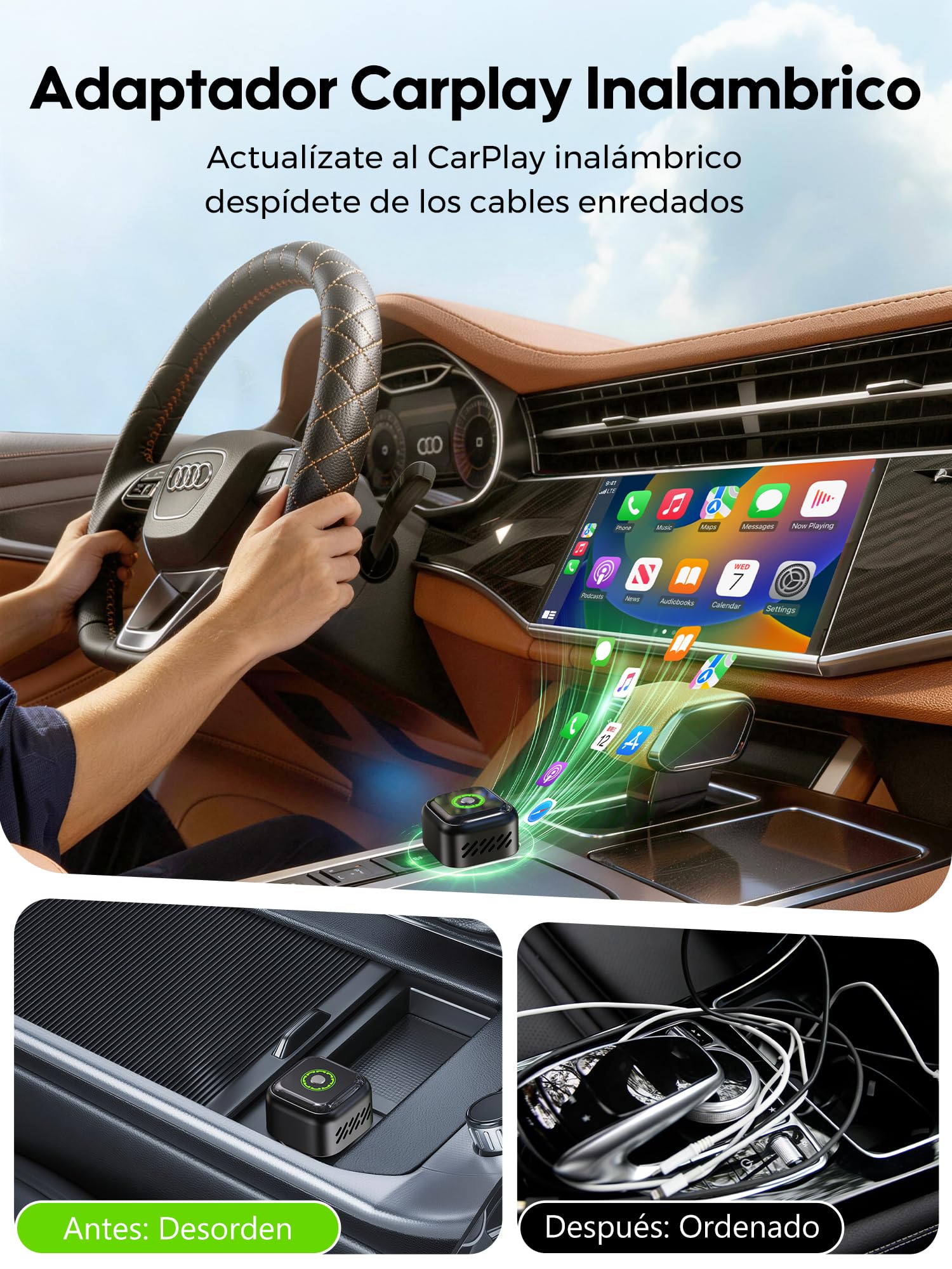 Adaptador CarPlay Inalámbrico Android Auto: Adaptador Inalámbrico 2 en 1 para CarPlay y Android Auto con USB/Tipo-C Plug & Play Convierte Cableado a Inalámbrico Compatible con iOS 10+ y Android 11+
