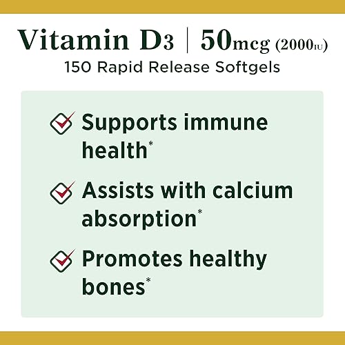 Miniatura 4 de Vitamina D de Natures Bounty apoya la salud inmunológica y la salud ósea 2000 IU vitamina D3 150 cápsulas blandas