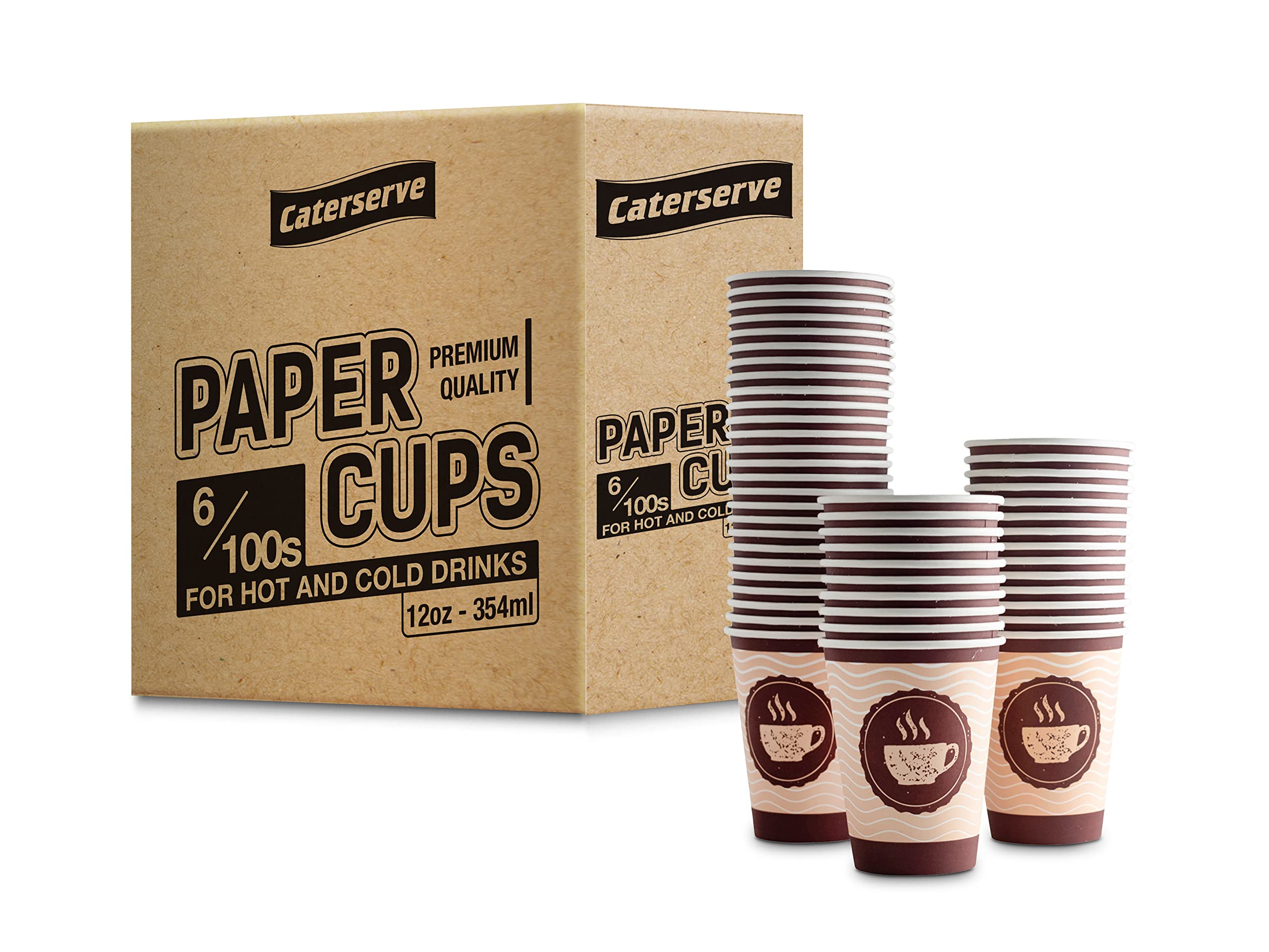 Caterserve Paper Cups for hot and Cold Drinks 12oz (12oz - 600 Cups)