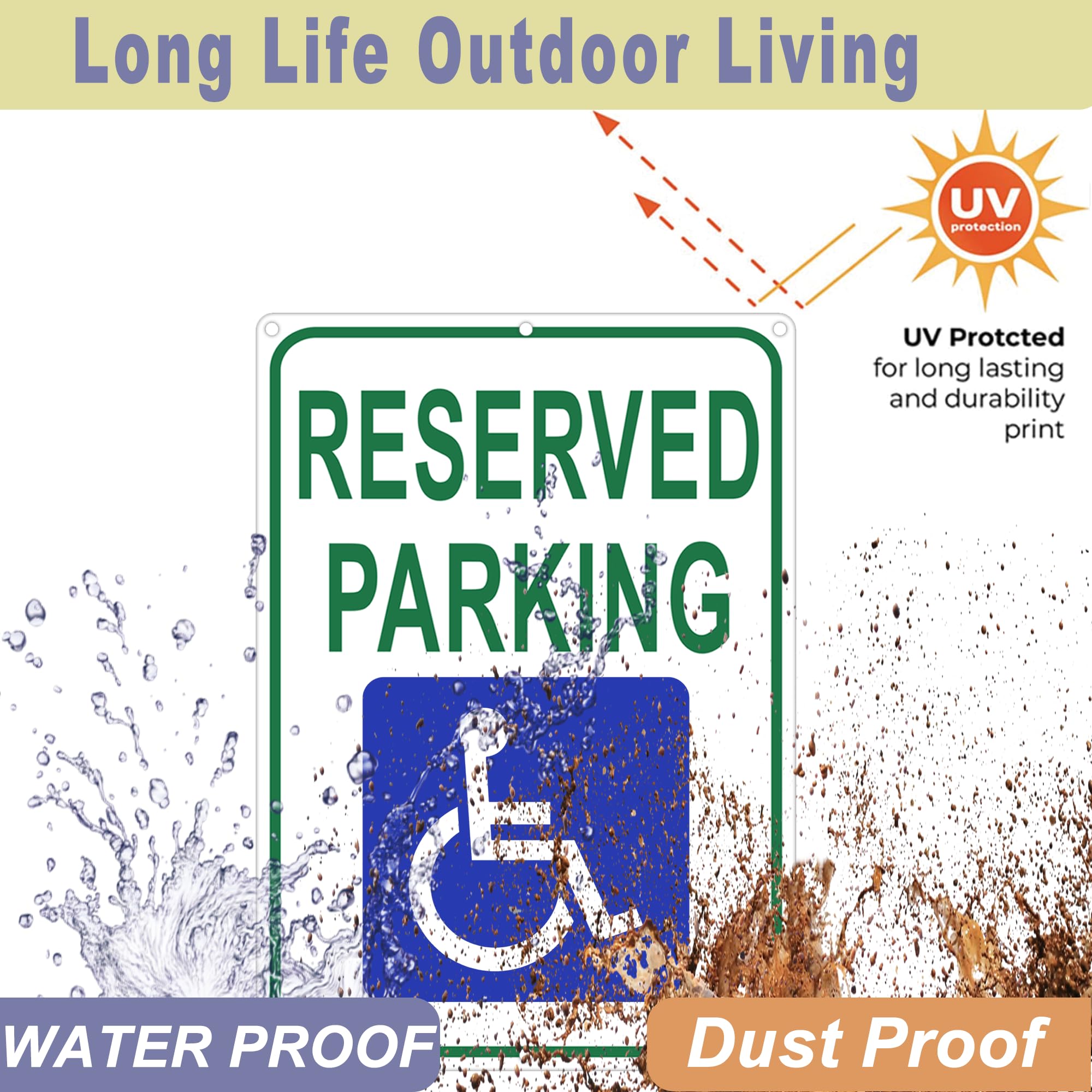 Señal de estacionamiento reservado, letrero de estacionamiento para discapacitados, con imagen de señal de silla de ruedas, 14 x 10 x 0.04 pulgadas, letrero reflectante de aluminio libre de óxido,