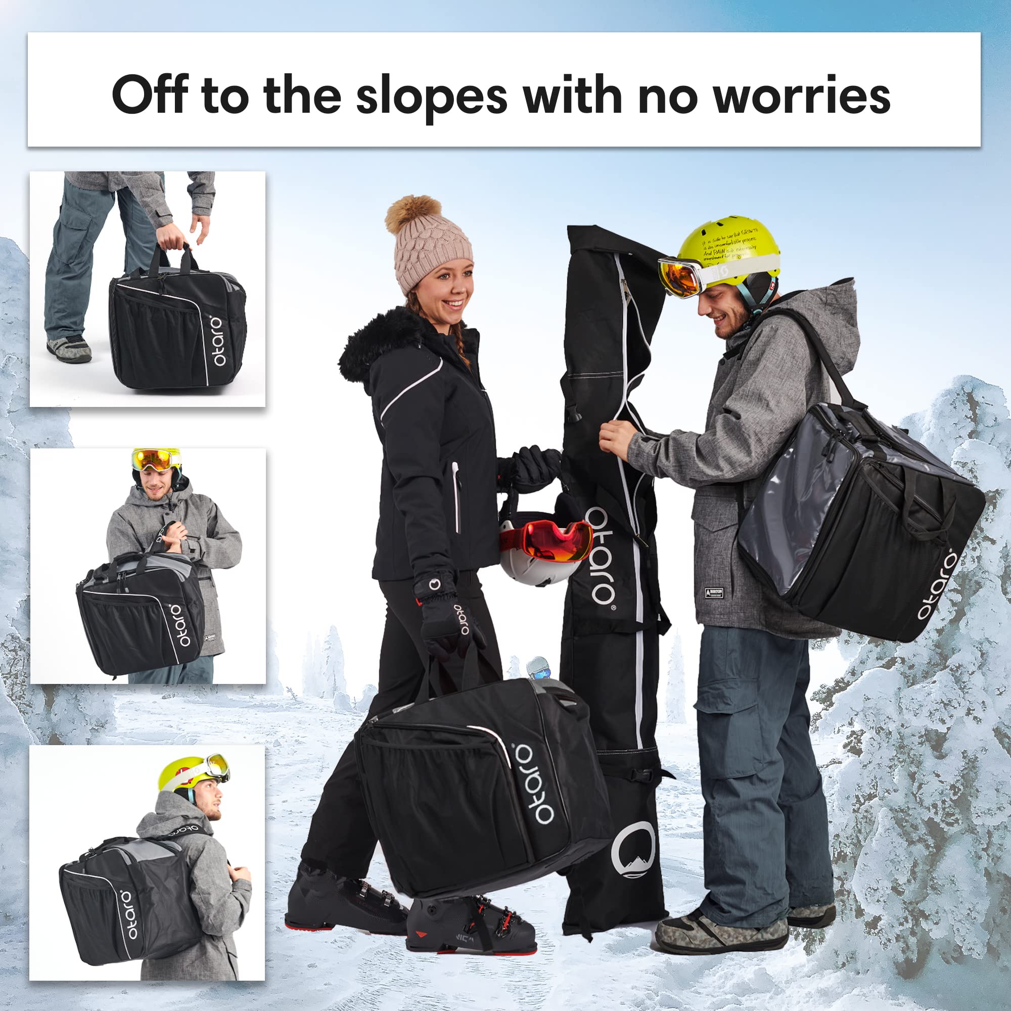 Otaro® Premium torba na buty narciarskie z przegrodą na kask (Pro: Szary/Czarny)