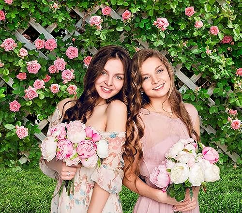 Miniatura 4 de AIIKES Telón de fondo de fotografía de flores de 8 x 8 pies, fondo de fotos florales de primavera, telón de fondo de valla de hojas verdes, telón de