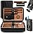 TISFA Cigar Humidor, Leather Cedar Wood Cigar Case with Cigar Lighter, V Cut Cigar Cutter, Cigar Holder 3 in 1, Portable Travel Cigar Humidor Box with Humidifier (Black)