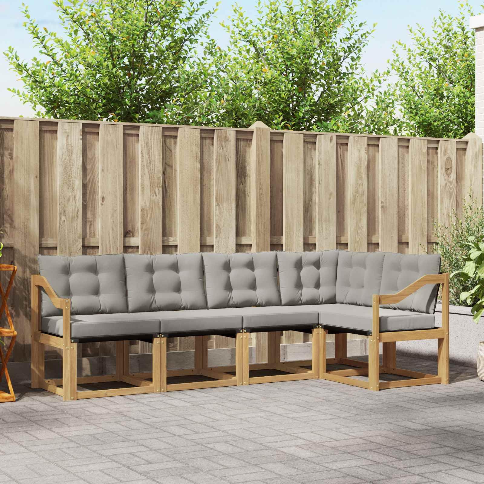 Canapé extérieur modulable 5 pièces acacia salon de jardin marron coussins étanches