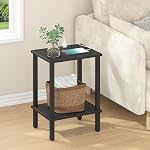 TUTOTAK Table de fin avec station de recharge, Table de petit côté avec des sorties, Table du chevet, 2-Tier Plateau de stockage pour les petits Space, Salon, Chambre, Noir TB01BK040CA