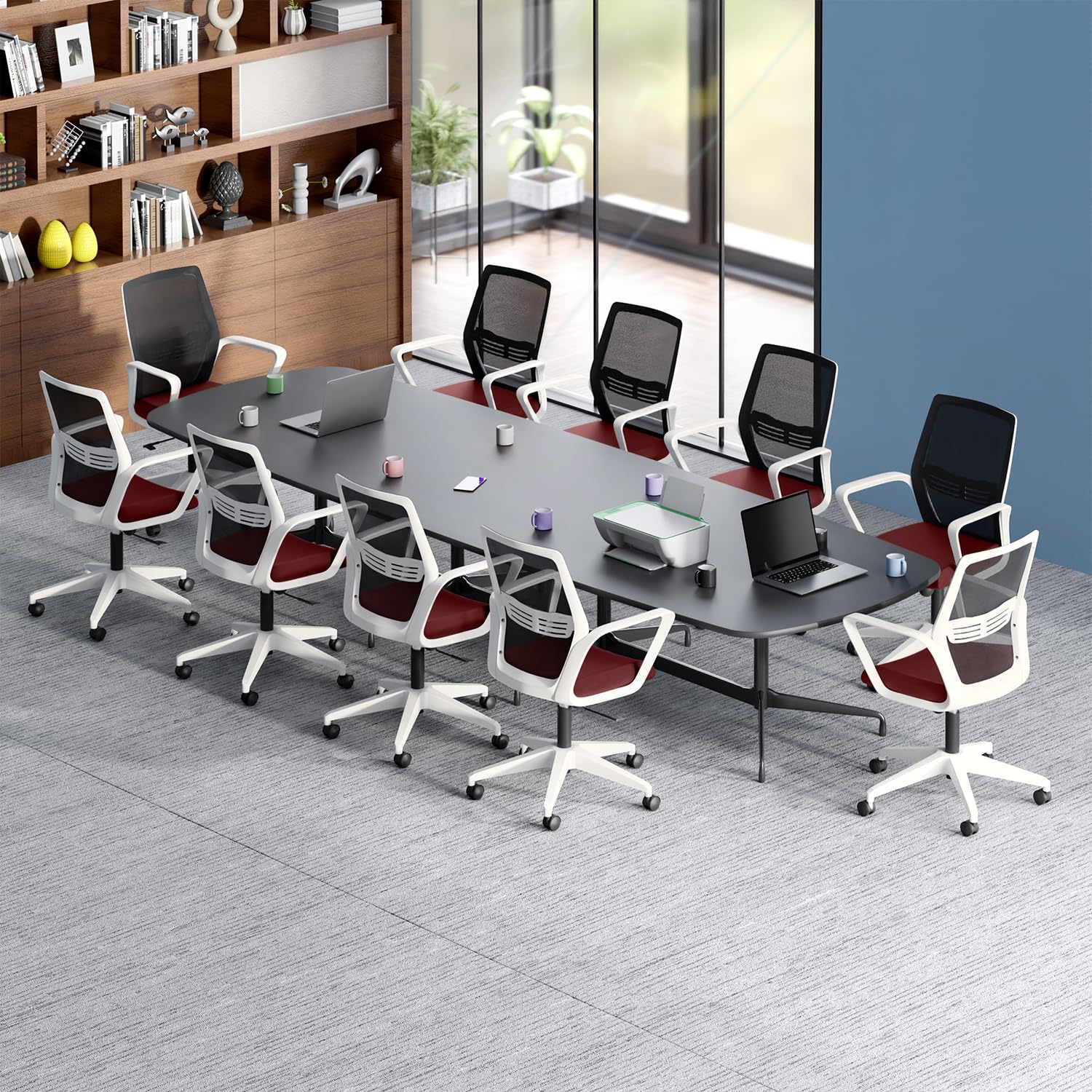 Interio by Godrej Vurv Mesh Mid Back Study Chair | Milan Red, Set of 10