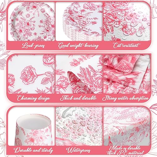 Miniatura 10 de Juego de vajilla desechable de 402 piezas para 50 decoraciones de fiesta de baby shower, suministros para fiesta de cumpleaños, platos desechables y