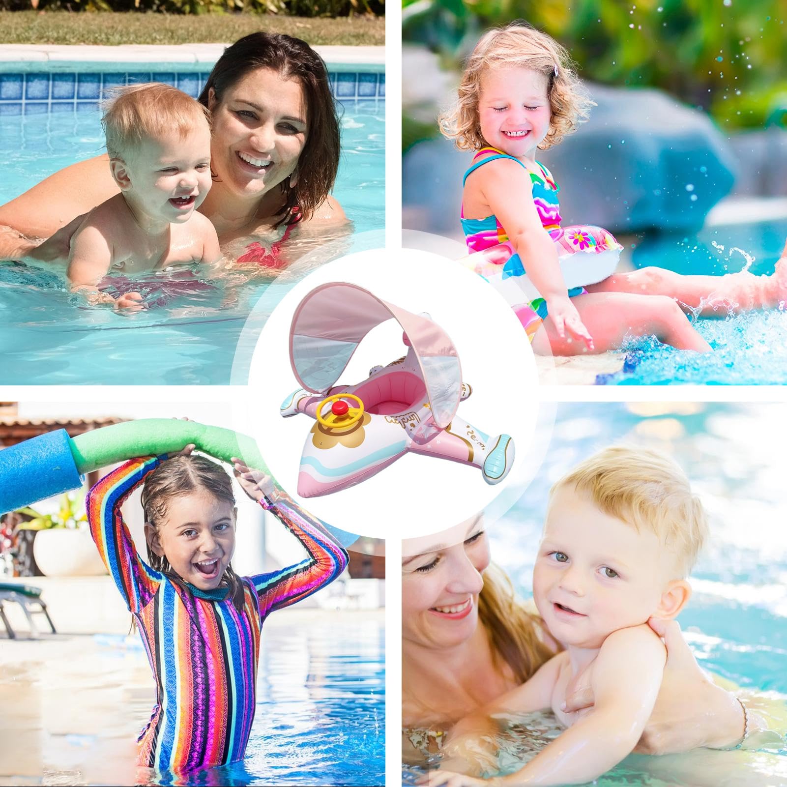 Flotador Infantil De Avión Con Sombrilla – Inflable De PVC Con 3 Cámaras De Aire, Diseño Ergonómico, Antideslizante, Para Niños De 3 A 8 Años, Ideal Para Piscina, Playa Y Reuniones Familiares