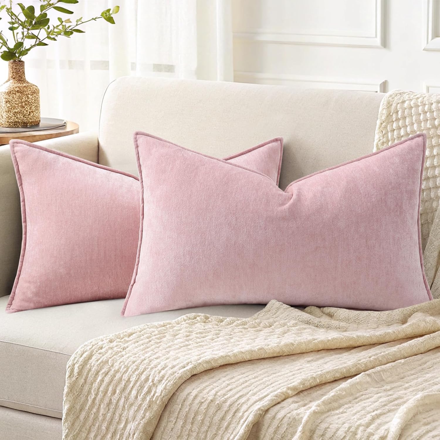 Homaxy Chenille Cushion Covers 30x50 cm Set of 2, Pink โ image 1