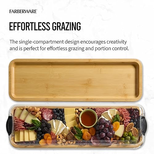 Miniatura 16 de Farberware Build-A-Board Tabla de cortar de bambú con compartimentos integrados y tapa de bloqueo transparente, asas negras, charcutería, bandeja
