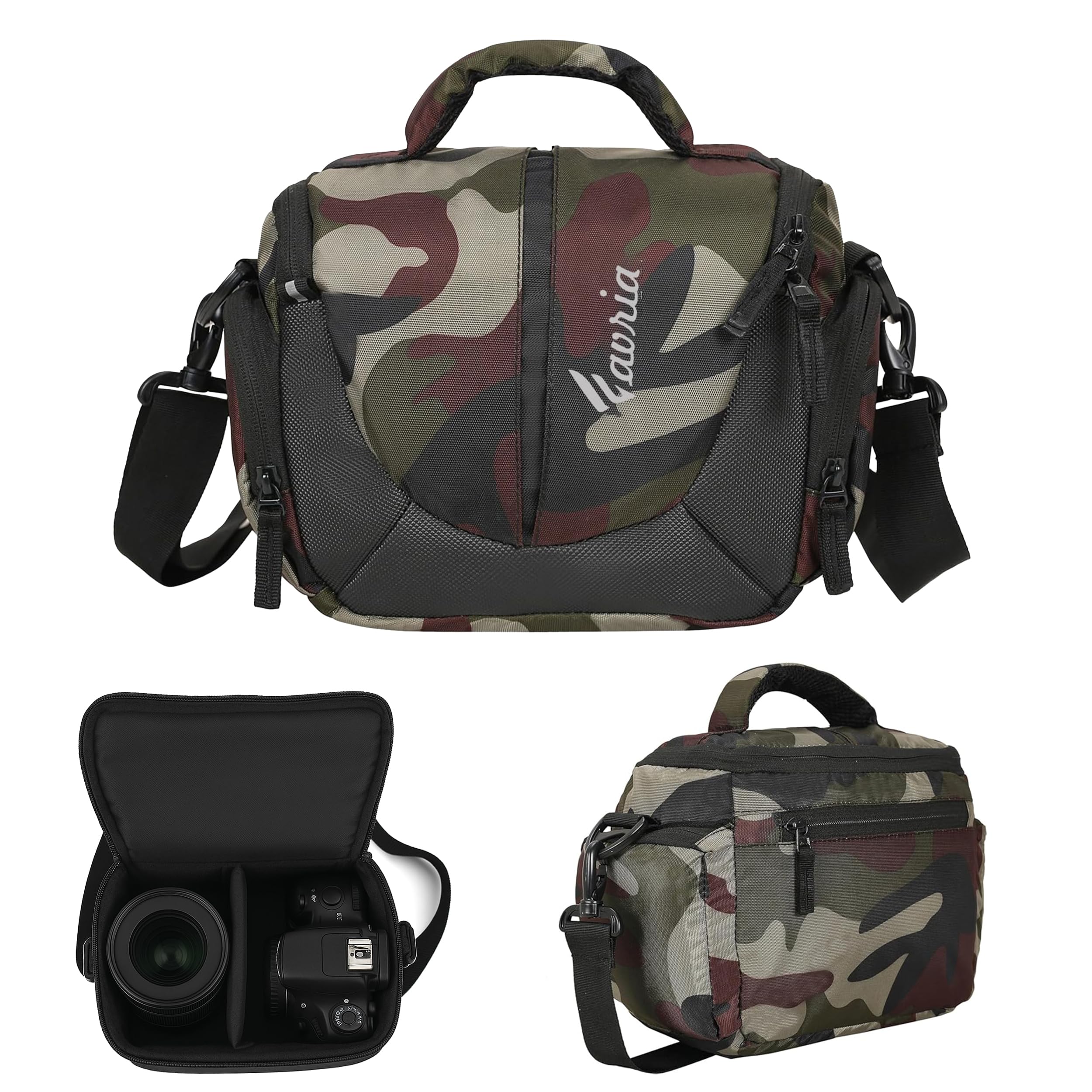 Water Resistant Camera Bag for DSLR Camera Shoulder Bag, Outdoor Travel Camera Case Compatible for Nikon Canon Sony Mirrorless Cameras, Lens and Accessories-Camera Bag (Camouflage)-image-4