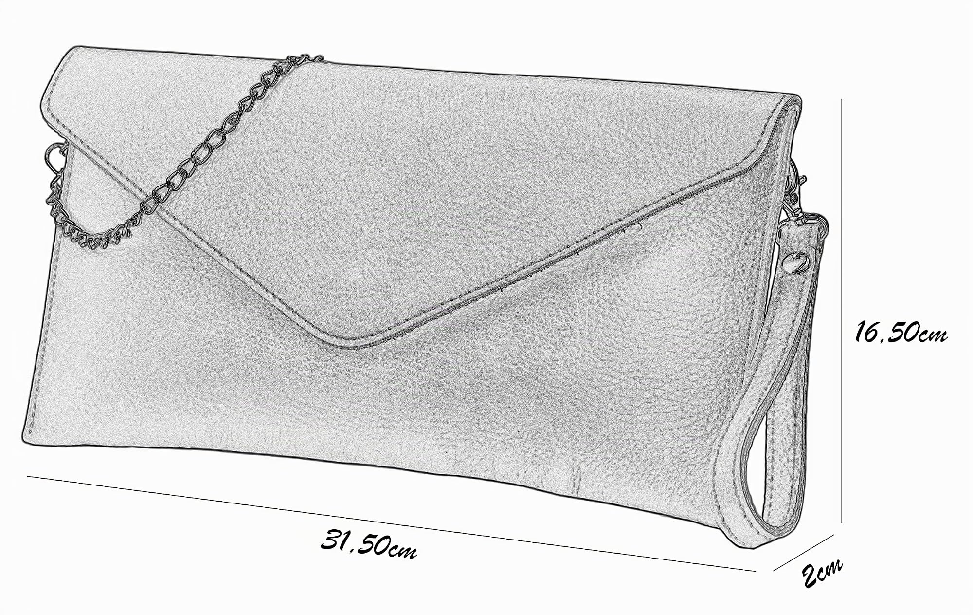 SH Leder Echtleder Clutch Umhängetasche kleine Tasche elegant Abendtasche in genarbt Rindleder mit Tragkette 31,5x16,5cm Saya G369