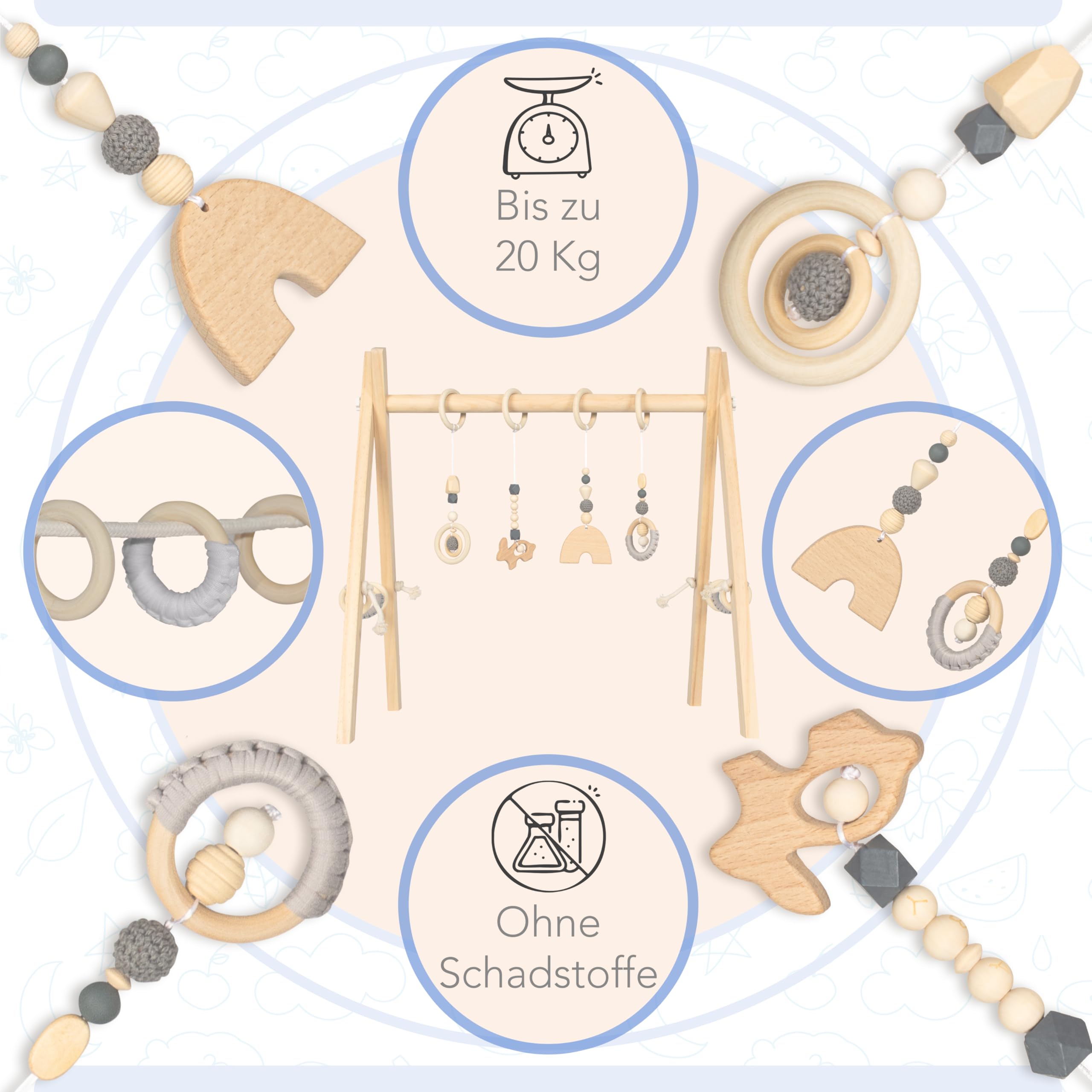 Spielbogen Baby aus Holz - Schadstofffreis Spieltrapez Baby Spielzeug ab 0 Monaten für Wohnung und Kinderzimmer mit Activity Holz-Spielzeug