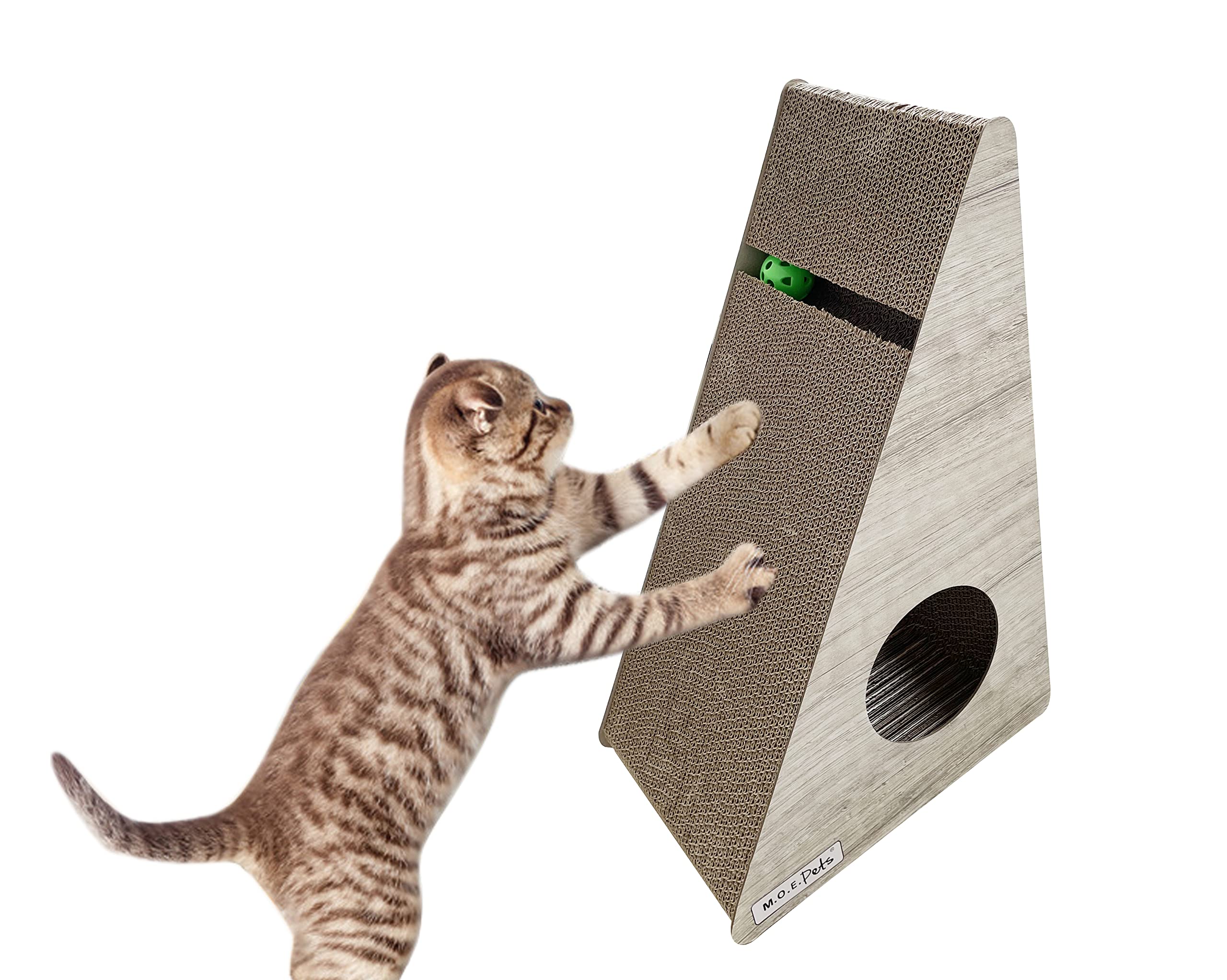 M.O.E. Pets Tall Wedge Shaped Scratcher with Ball Cat Toy, 11" L X 15" W X 25" H, Medium