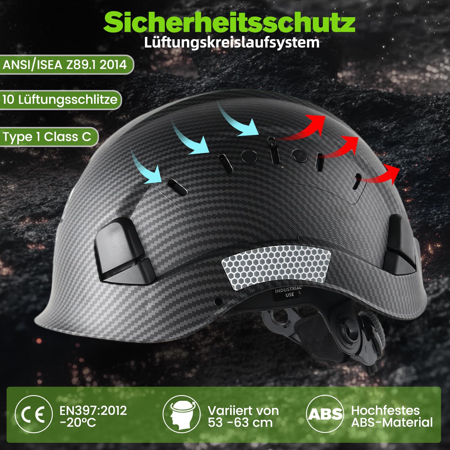 GREEN DEVIL Mervex Vent - Casco de seguridad EN 397 | ABS con suspensión de 6 puntos | Ventilado | ajuste con una sola mano 53-63 cm | para construcción e industria