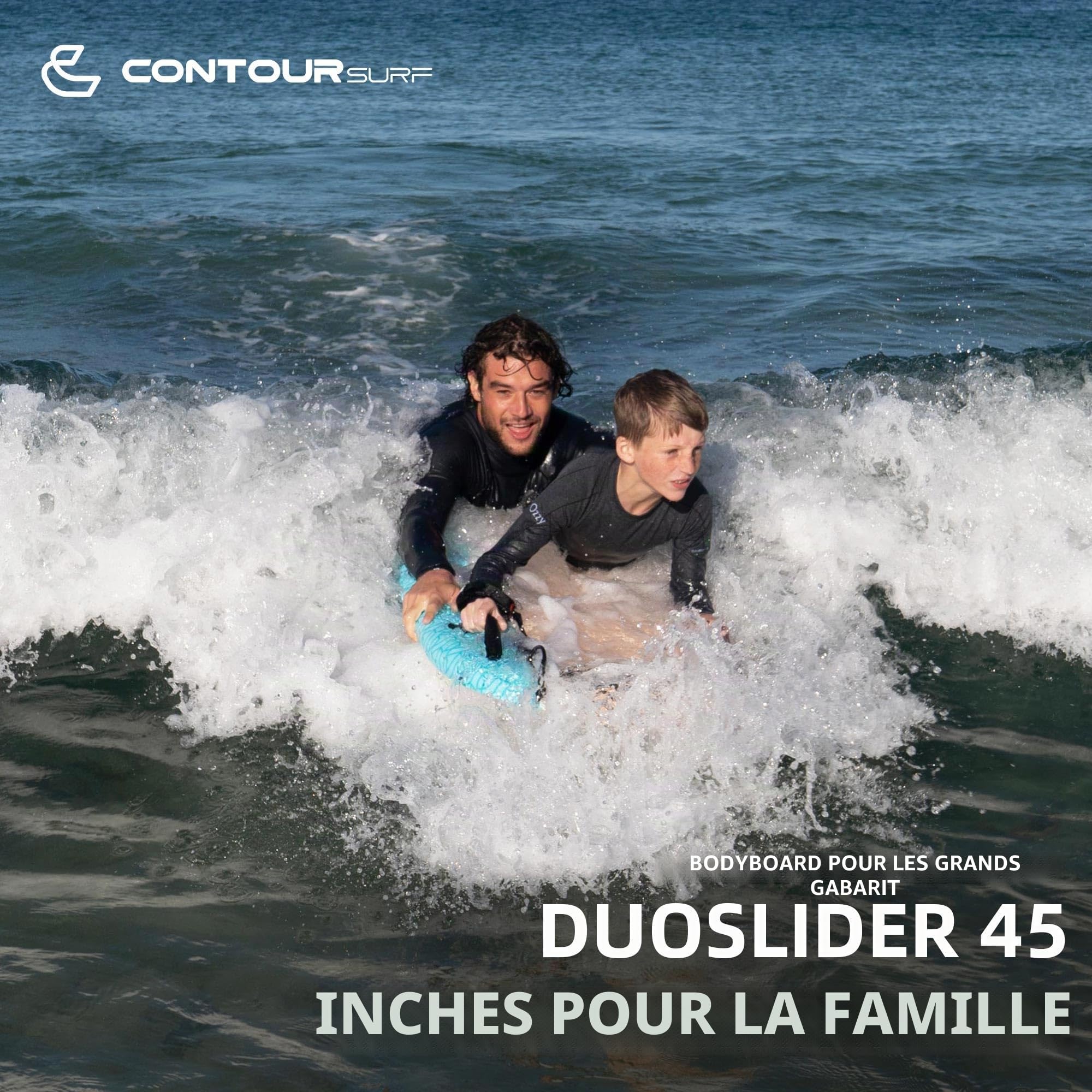 Contour Surf DuoSlider Body Board Bodyboards de 114,3 cm avec poignées pour Deux Personnes, Parent-Enfant, Planche de Surf pour Grands Gars, Doubles Riders, Planches à Main pour Adultes de Plage