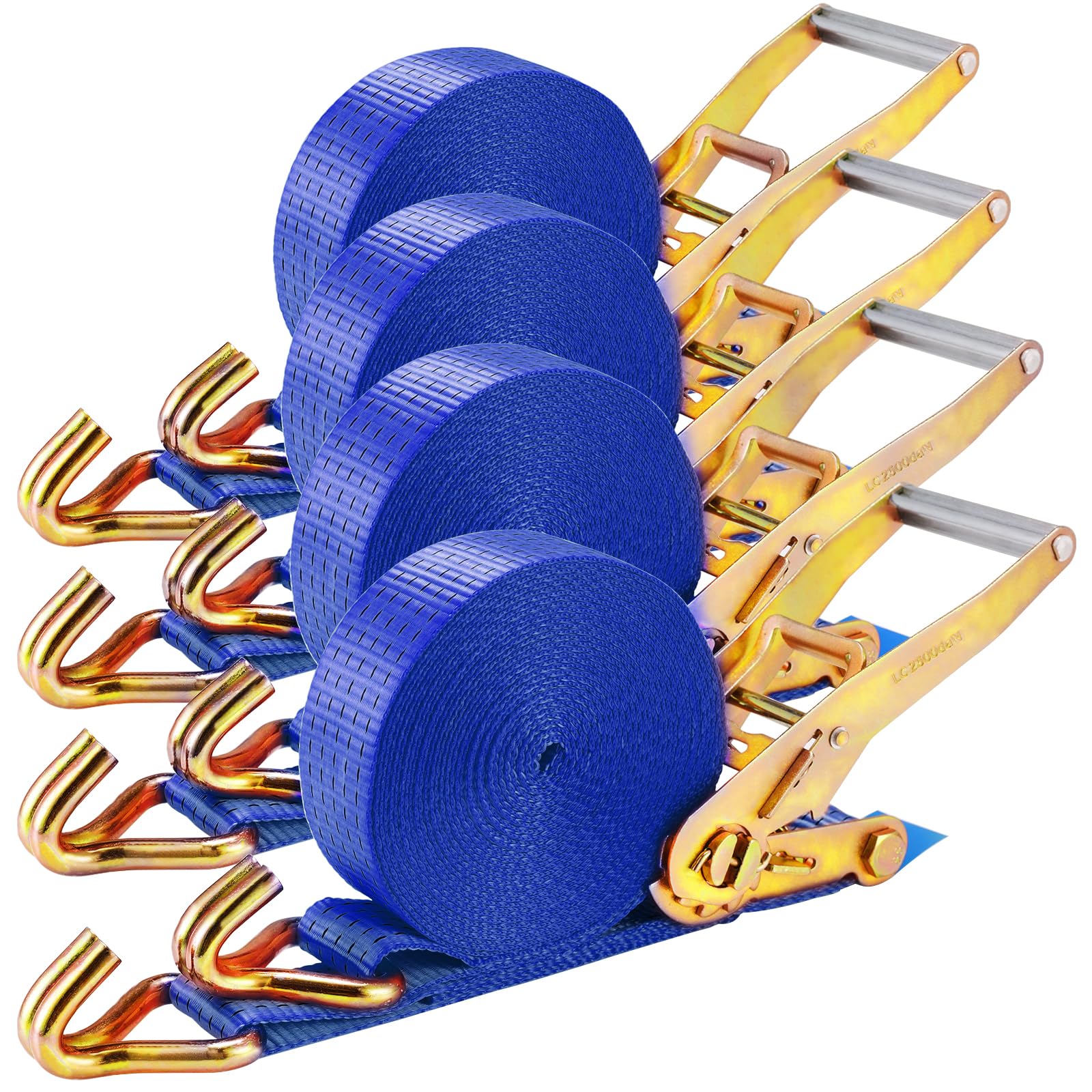 4 pezzi 5000kg Cinghia a cricchetto 9m, Cinghie di ancoraggio, 50 mm cinghia di tensione,Cinghie di serraggio con cricchetto e gancio,per il fissaggio professionale del carico di camion,Blu