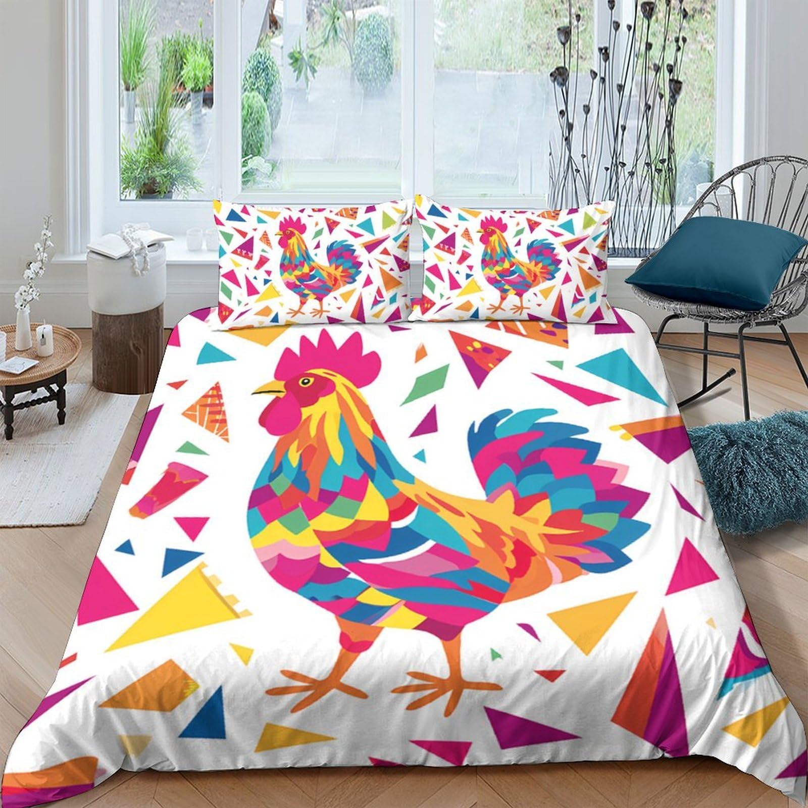 Ctjqhvkz Style-9 3D Printed Colorful Rooster Fitted Sheet Microfiber Soft Anti-Slip Mattress Cover For Bedroom Guestroom Decor Single（135X200cm）