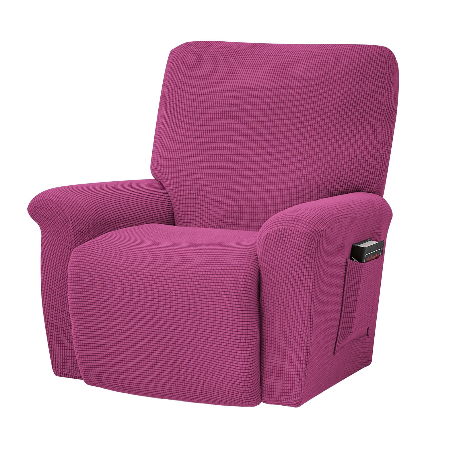 Qubjus Stretch Recliner Cover 4-Pieces, 1 Seat Recliner Chair Covers, Soft Classic Elastic Couch Covers Furniture Protector with Pocket(Recliner, Rosy