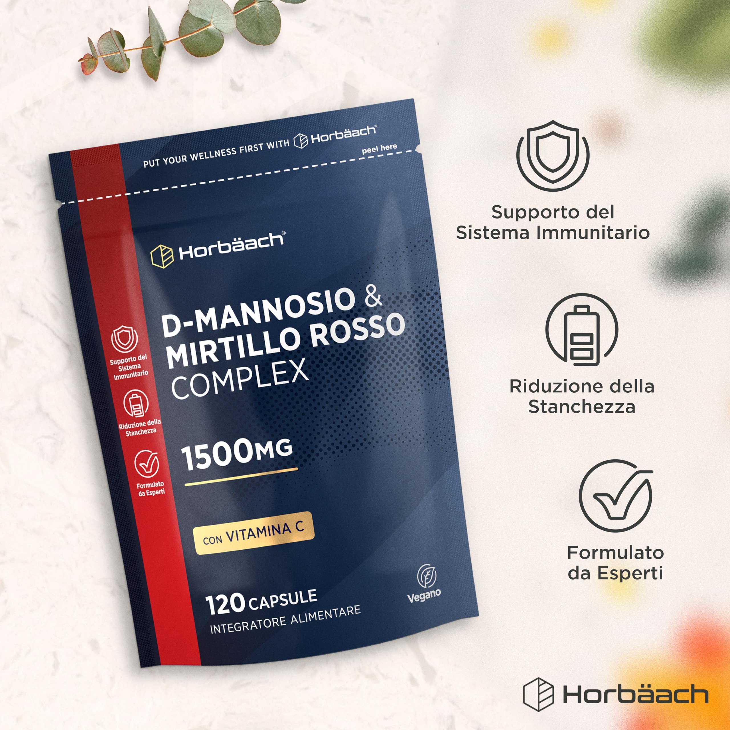 D Mannosio Cranberry 1500 mg | 120 Capsule Vegane | con Vitamina C | aiuta il Sistema Immunitario | di Horbaach