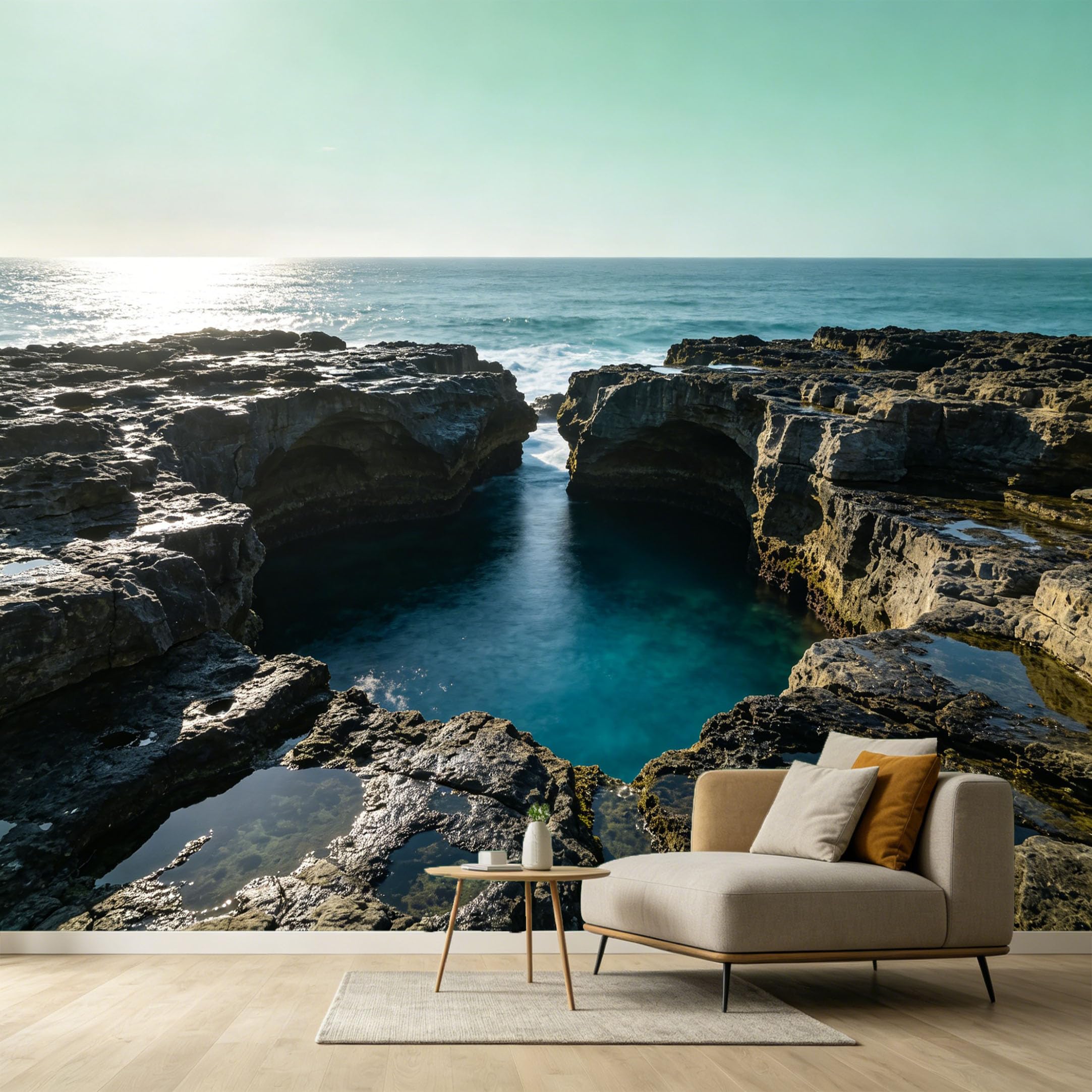 Custom Size Wall Murals Coastal Ocean Marine Landscape Rocky Shore Blue Water SelfAdhesive Wall Fabric Removable Large Wallpaper for Photo Living Room
