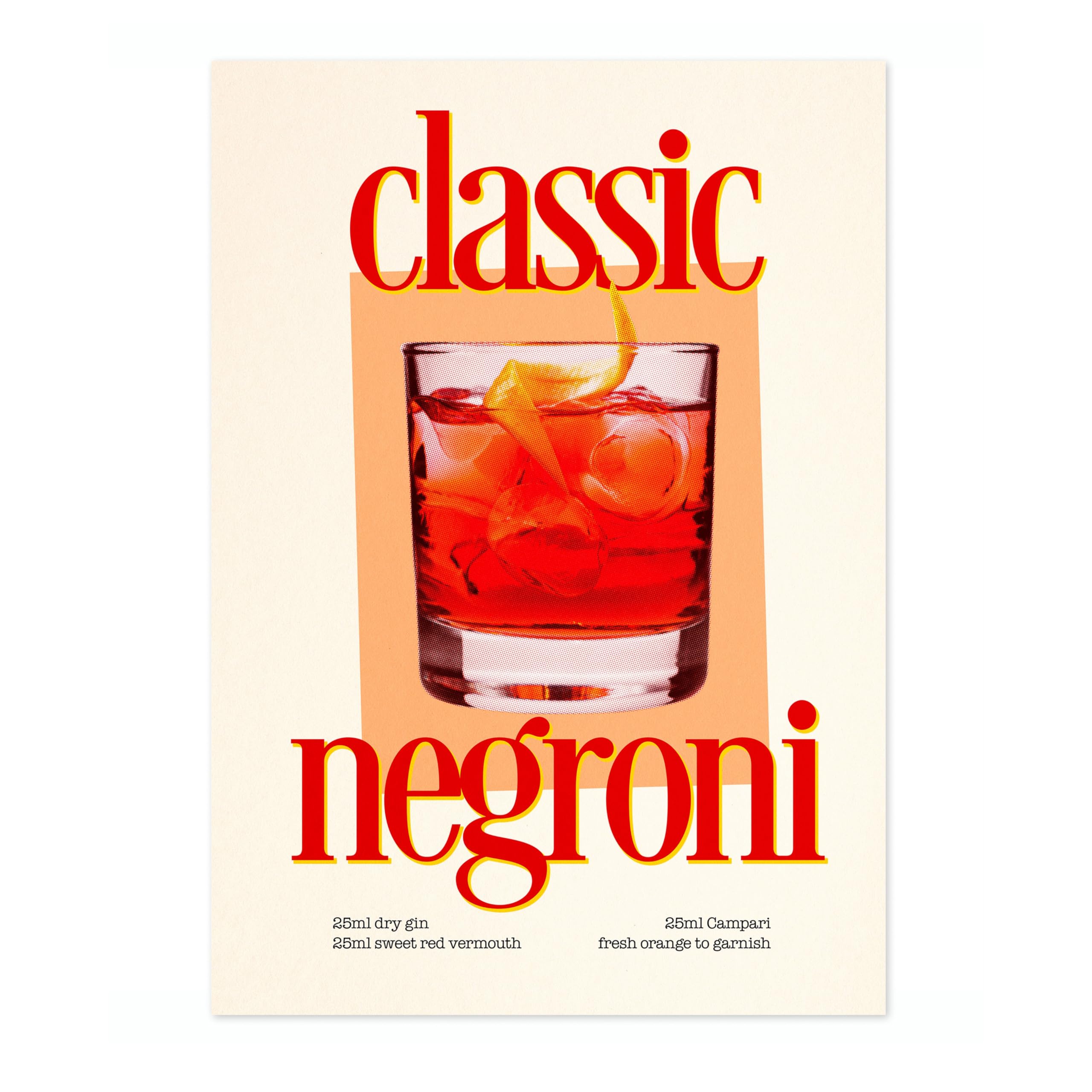 Negroni Print, Cocktail Poster, Framed Drink Wall Art, Modern Kitchen Decor, Drinks Poster, Gift Idea, Archival Matte