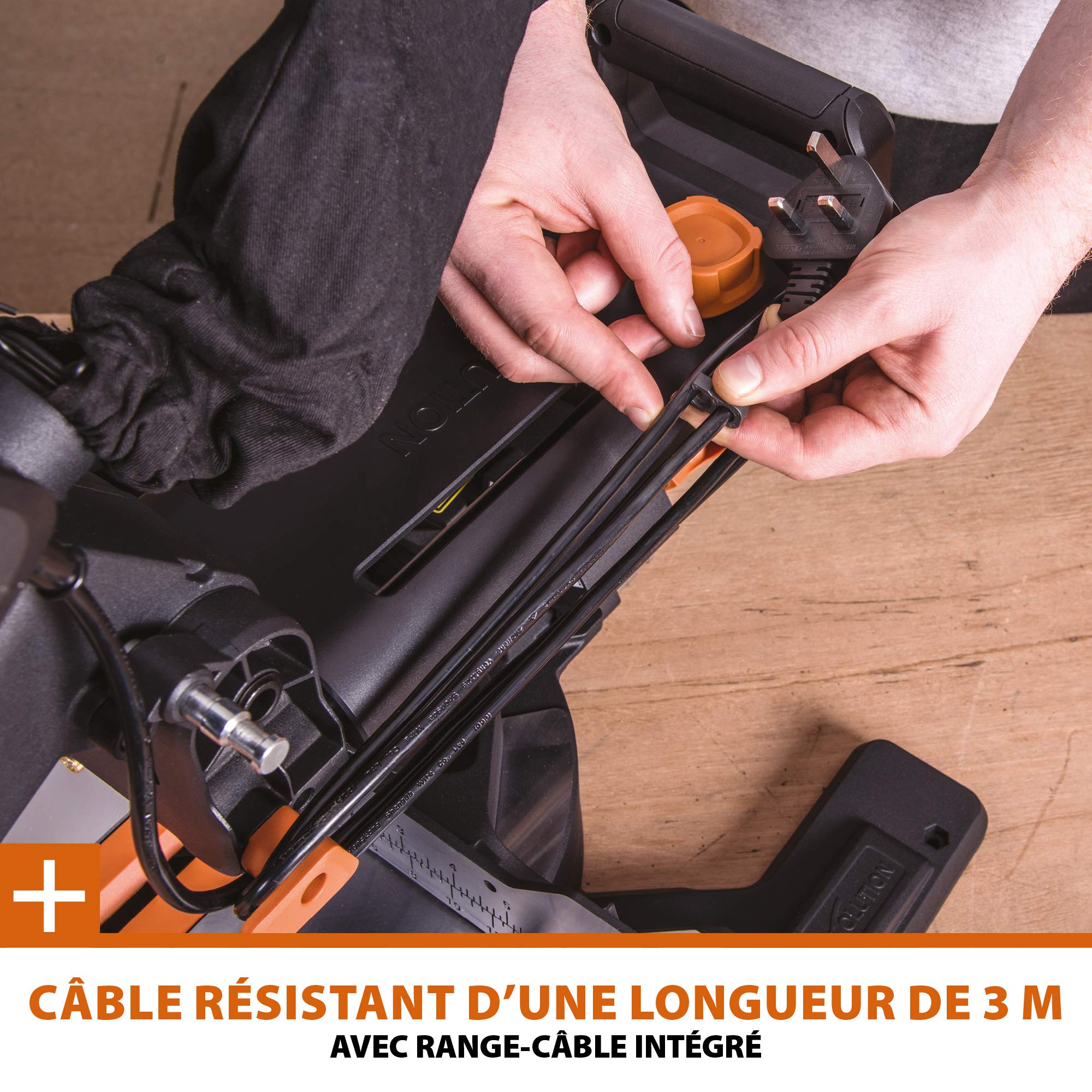 Evolution Power Tools Scie à Onglet Coulissante avec des Caractéristiques PLUS - 0-45˚ Biseau, 50-50˚ Onglet - Coupe Multi-Matériaux - Le Bois, Le Plastique, Le Métal Lame Incluse 255mm - R255SMS+