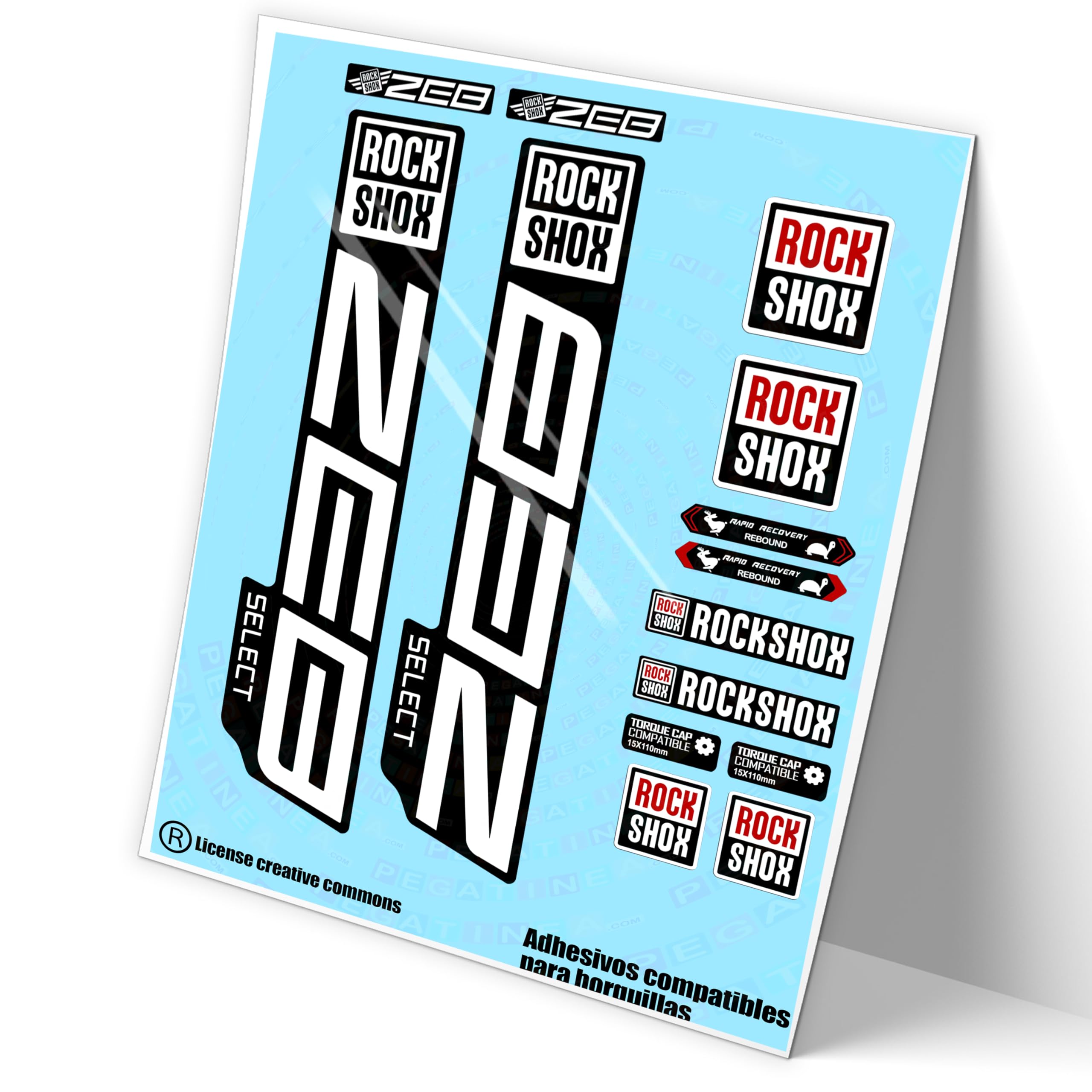 REF:VP447 Stickers compatible with Rock-Shox ZEB SELECT fork 2021,2025 MTB, stickers, stickers, stickers, vinyls for mountain bikes. (WHITE)