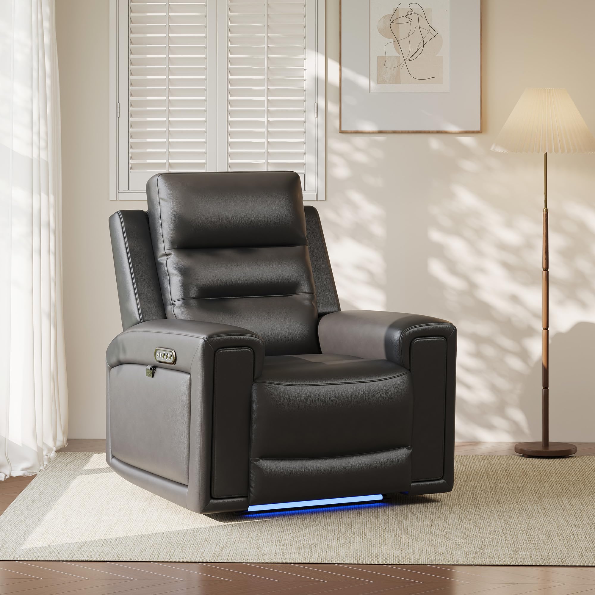 COLAMY Aura Triple Motors Power Recliner Chairs with USB and Type C Port, Home Theater Chair with LED Lights, Electric Wall Hugger Recliner for Living Room, Black