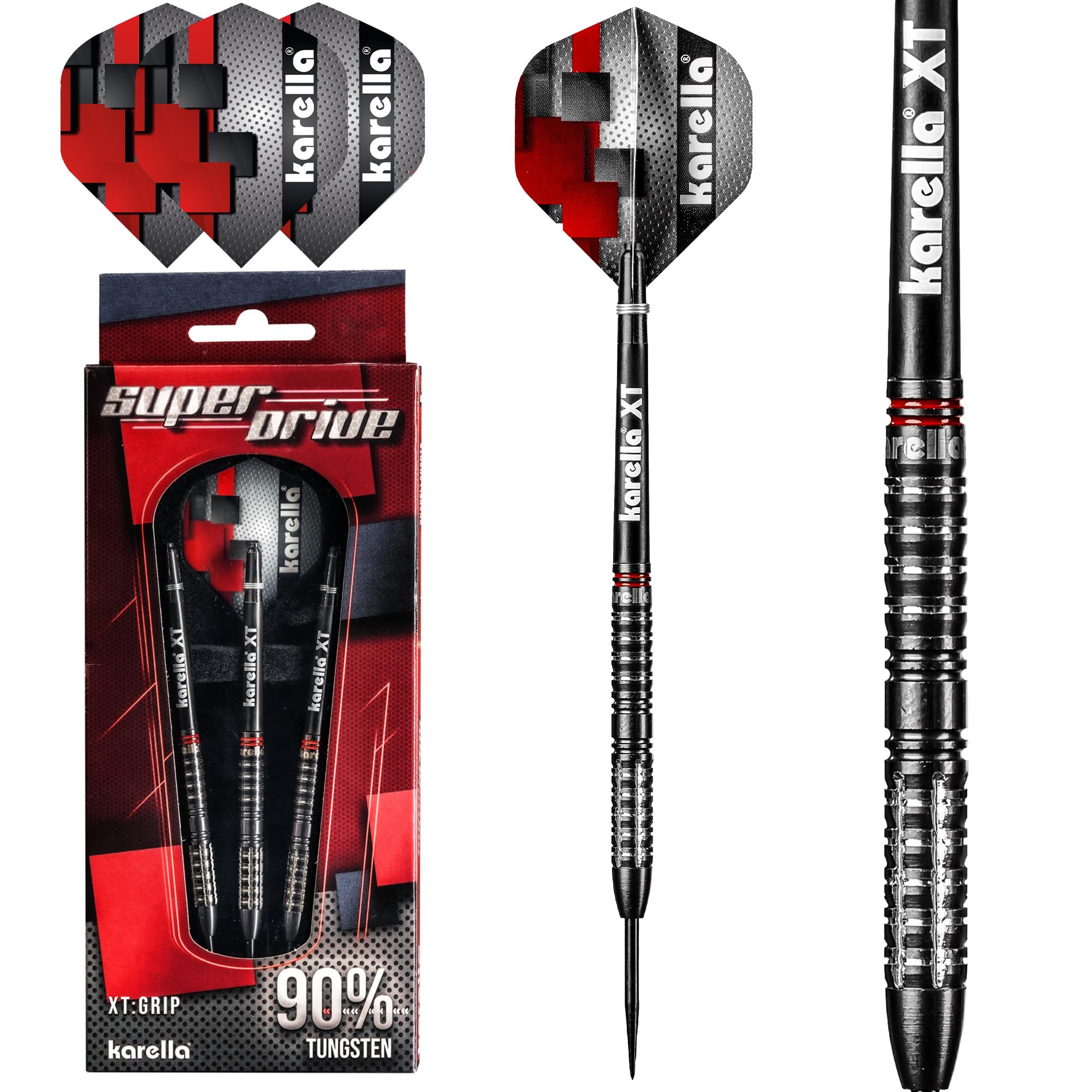 Karella SuperDrive Steeldart-Set, 90% Wolfram (Tungsten), 24 g, 3 Pfeile inkl. Flight & Shaft