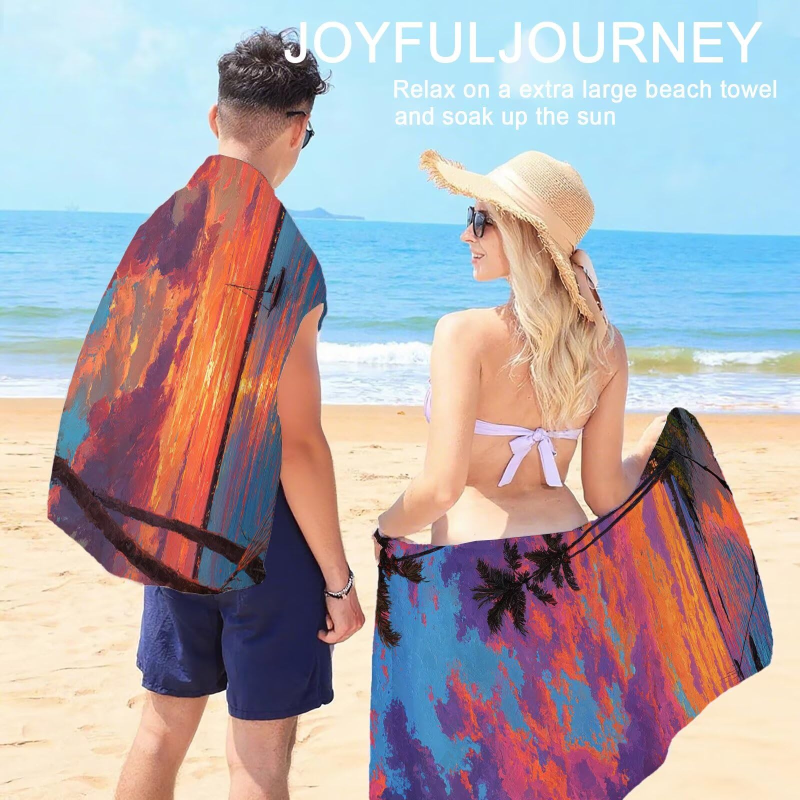 Mikrofaser Strandtuch 100x200cm, Sonnenuntergang Strandtuch Sommer Saunahandtuc 2 Stück Stranddecke Sandfrei, Schnell Trocknendes, Saugfahiges Strandmatte für Reise Urlaub Schwimmen Camping OC-577
