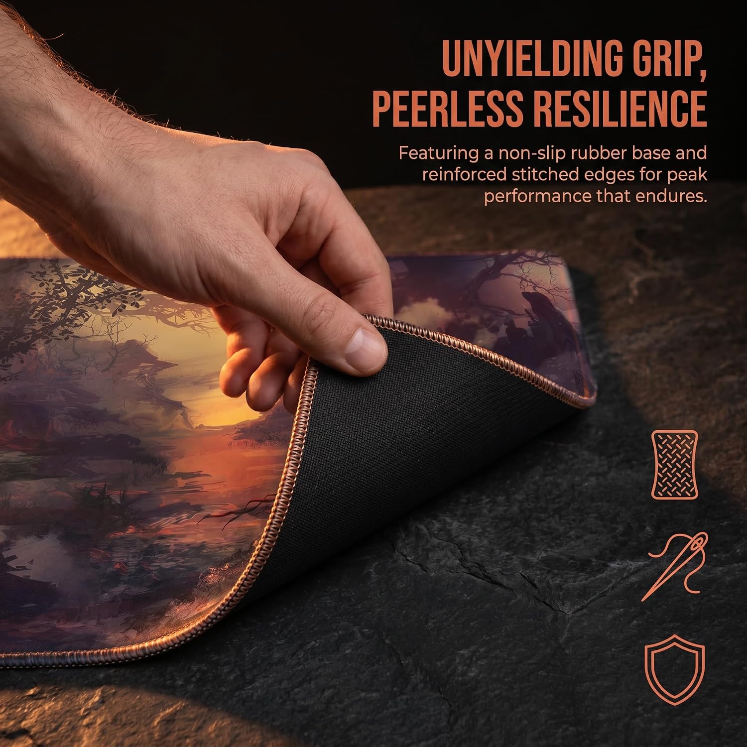 XXL Gaming Mouse Pad 23.6x11.8 inch, Nightfall Lone Warrior Anime Theme Desk Mat, Twilight Ashes Scene Large Mousepad,Fantasy Artistic Keyboard Mouse Mat (Twilight Embers) image 4