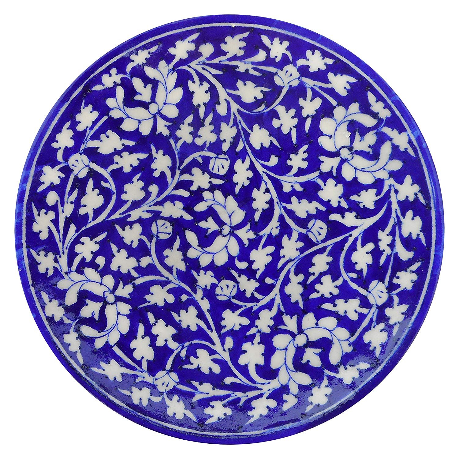 CRAFT PARK Jaipur Blue Pottery KripalSingh Design Home Decor Wall Hanging Handmade Plate/Serving Plate 8 inch (Blue)-image-34