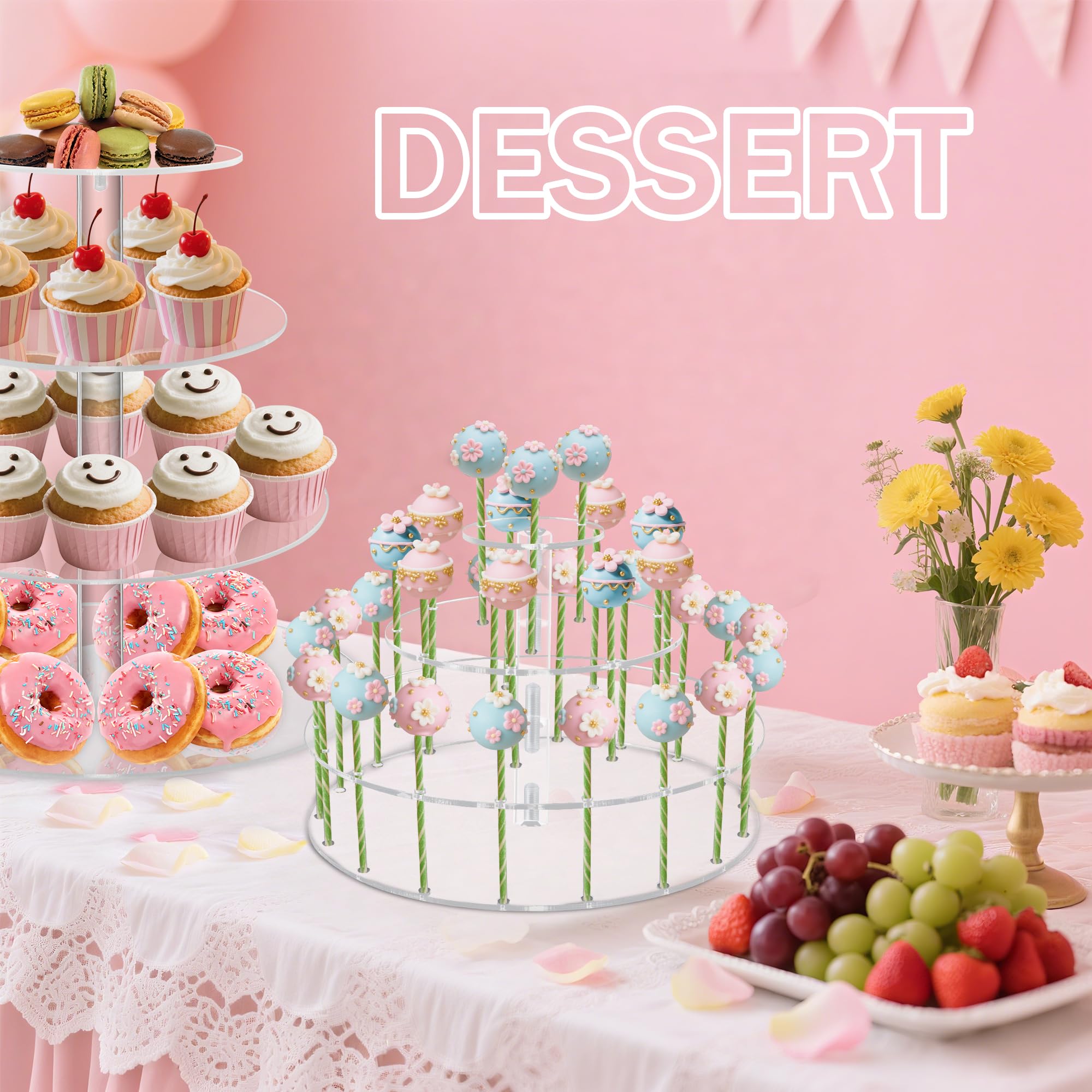 YestBuy Clear Acrylic Cake Pop Stand (Round (3 Rods)) by YestBuy