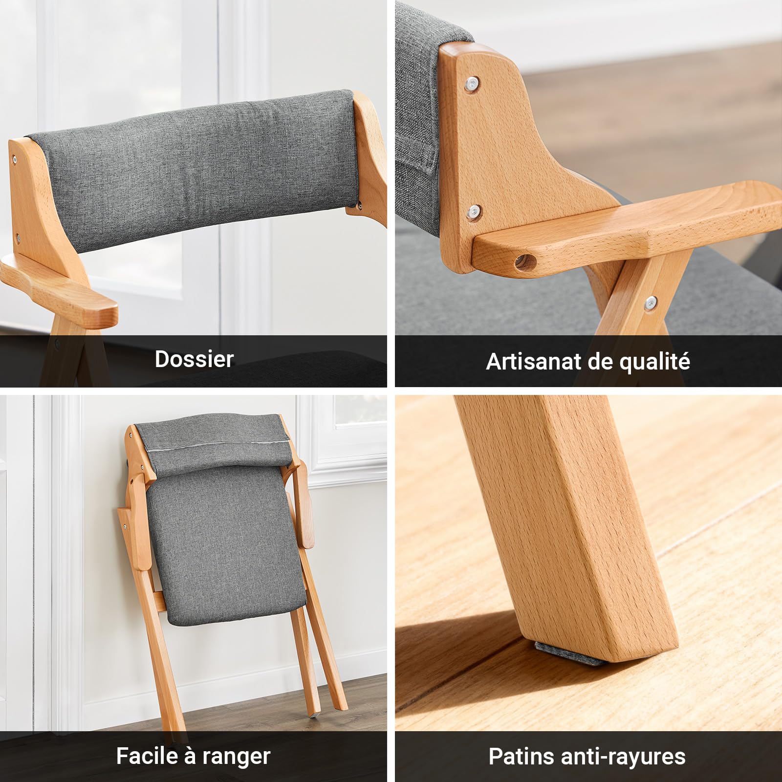 SoBuy Chaise Salle à Manger Pliante avec 2 Coussins, montée, 61,5x56x77,6cm