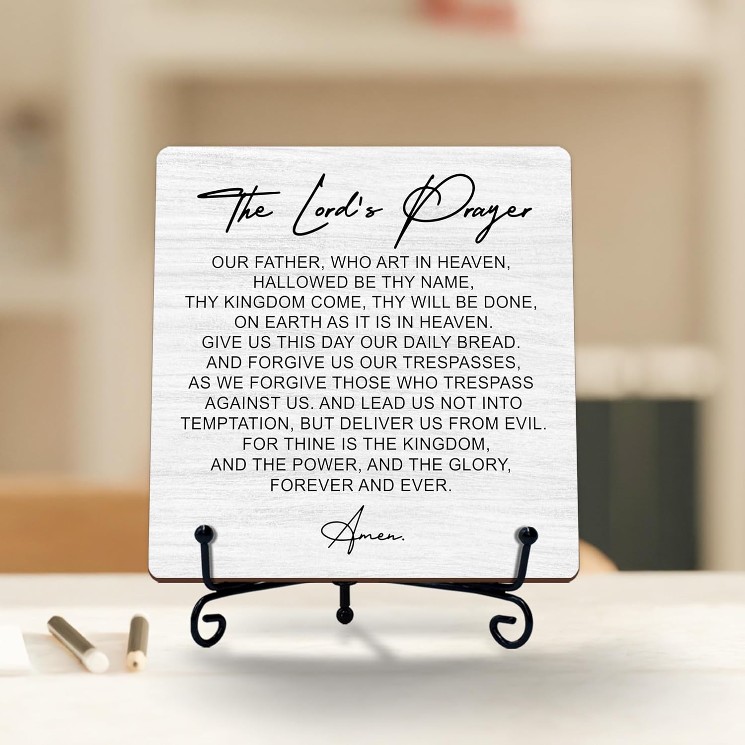 The Lord’s Prayer Christian Wood Sign with Iron Stand