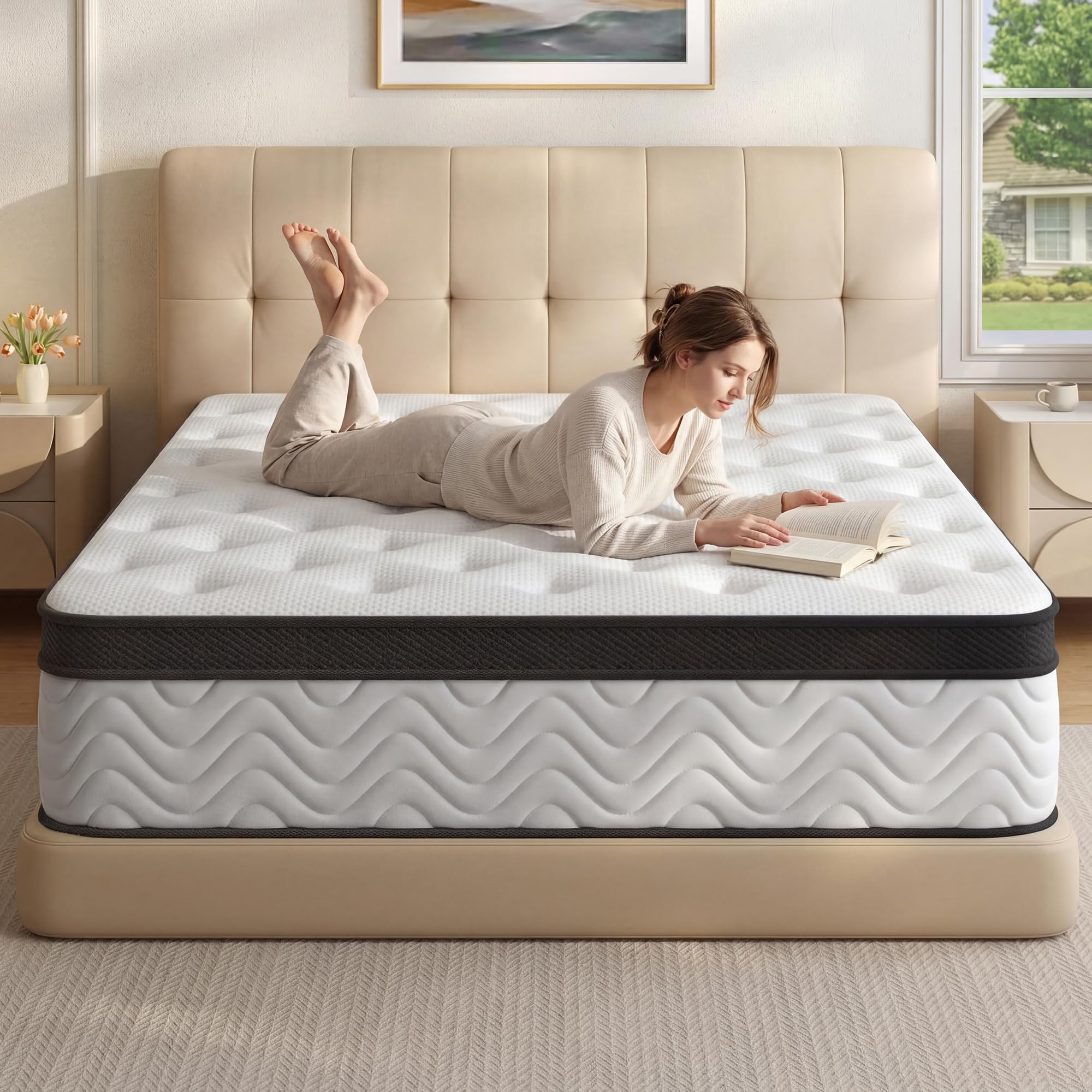 クイーンベッド & マットレス（QUEEN　BED & Mattress) Amazon.com: BedsPick Queen Mattress, 12 Inch Hybrid Mattress in a