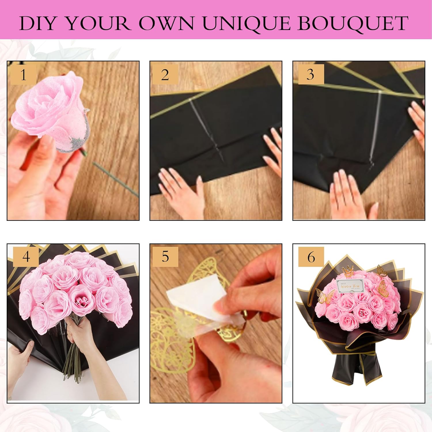 Pink Glitter Roses Bouquet, 30 Pcs DIY Fake Flowers Bouquet, Everlasting Shiny Artificial Rose Bouquet for Valentine's Day, Anniversary, Engagement, Wedding - Image 5