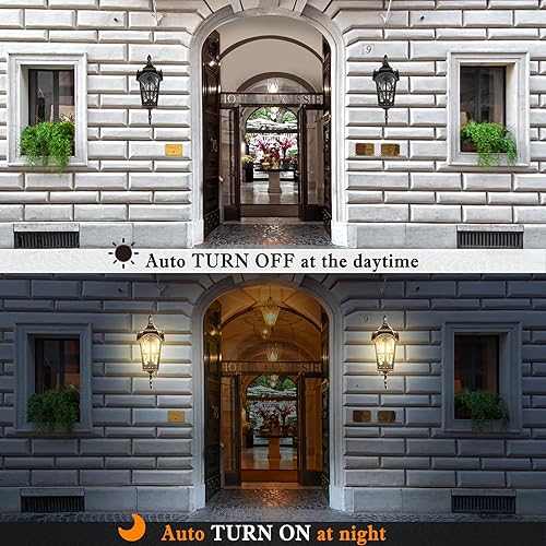 Miniatura 6 de Lámpara romana negra para exteriores, lámpara de pared de 17.7 pulgadas de alto del atardecer al amanecer, lámpara de pared impermeable para porche