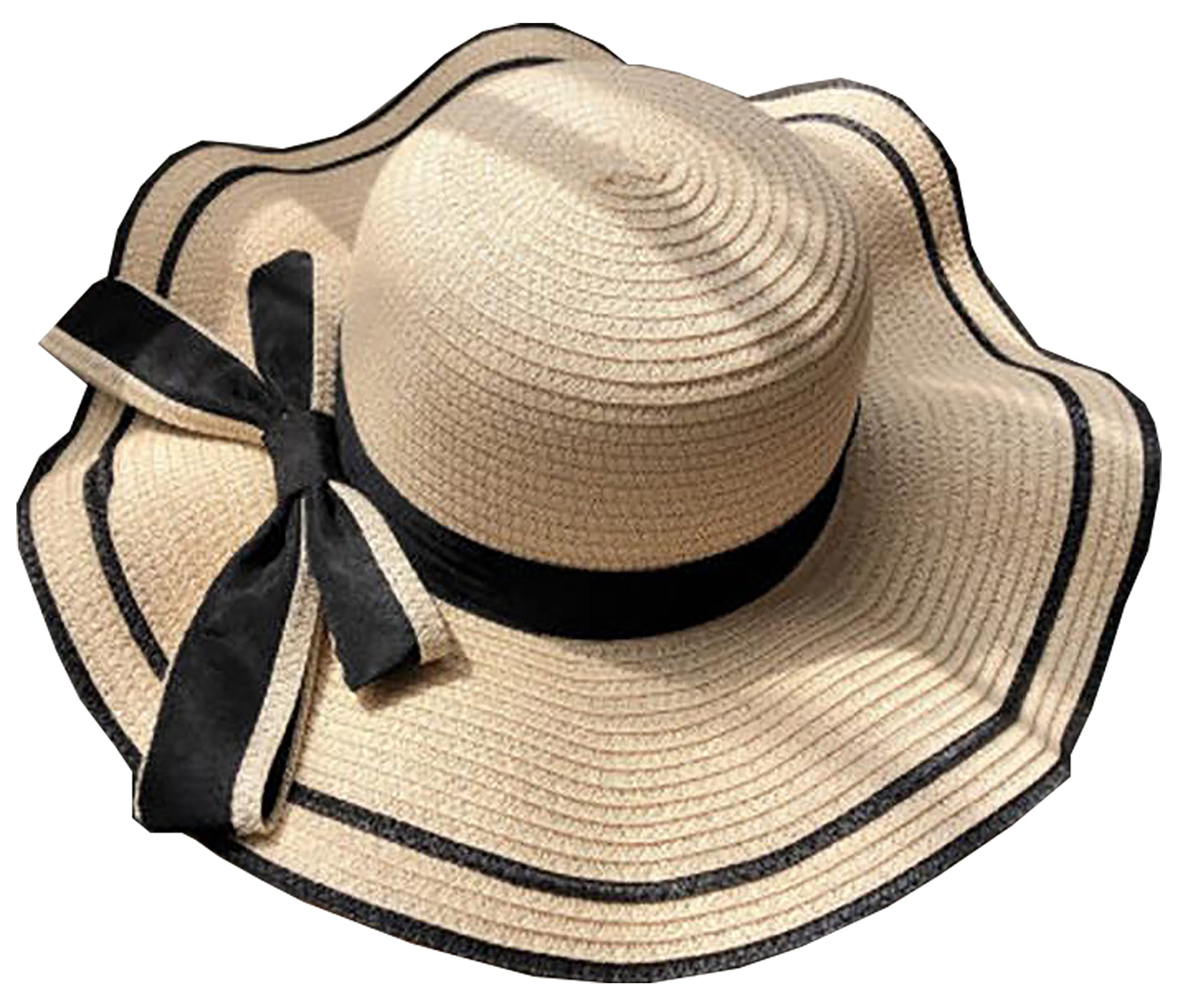 ELECDONBowknot Straw Sunhat, Women Beach Sunscreen Big Brim Hat Sun Hat,  Women Spring and Summer Hollow Bow Fisherman Hat, Sun Protection Outdoor Hat
